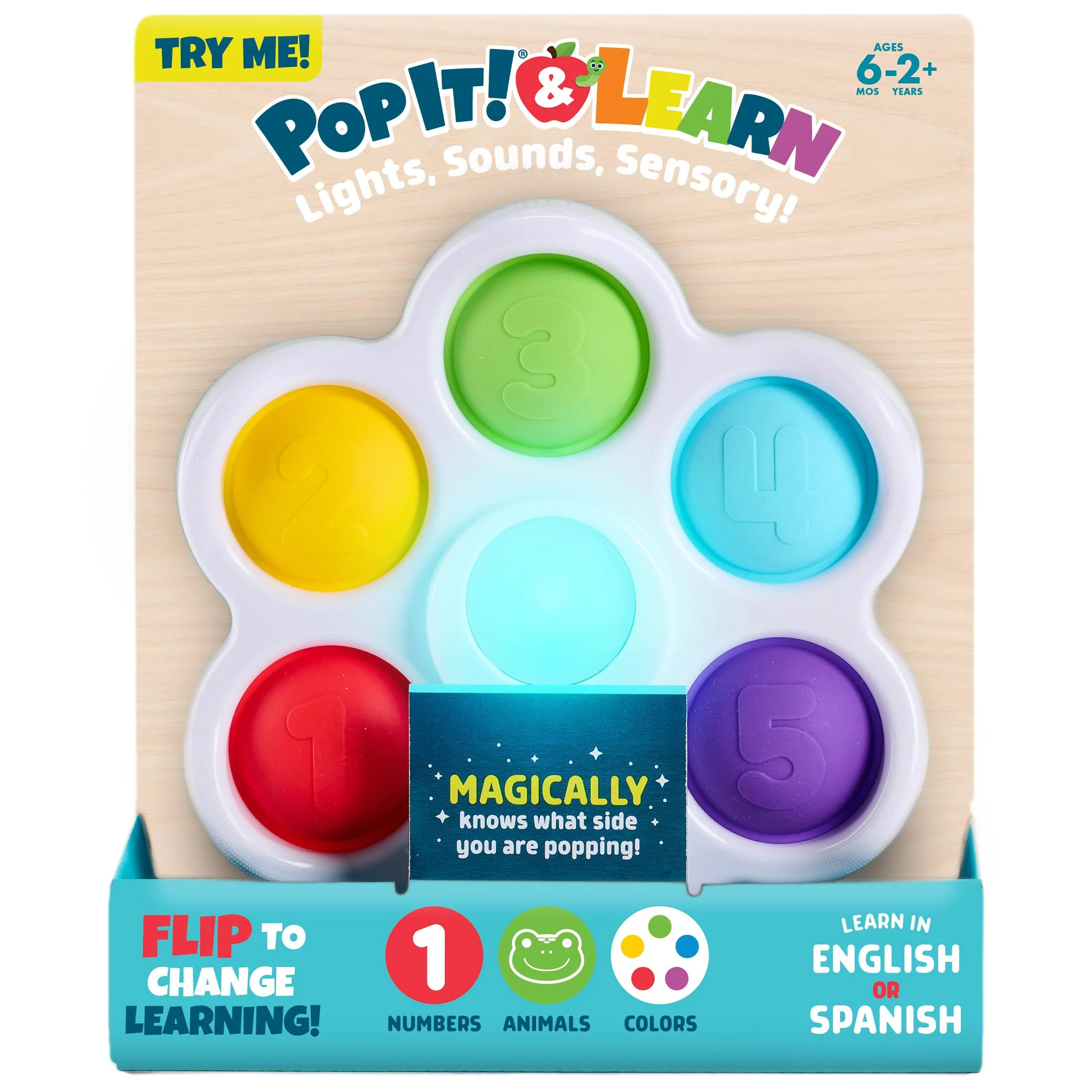 Detailed Chuckle Roar Pop It and Learn Educational Electronic Toy for Numbers Letters in English Spanish Baby Learning Toy Ages 6–24M Practical