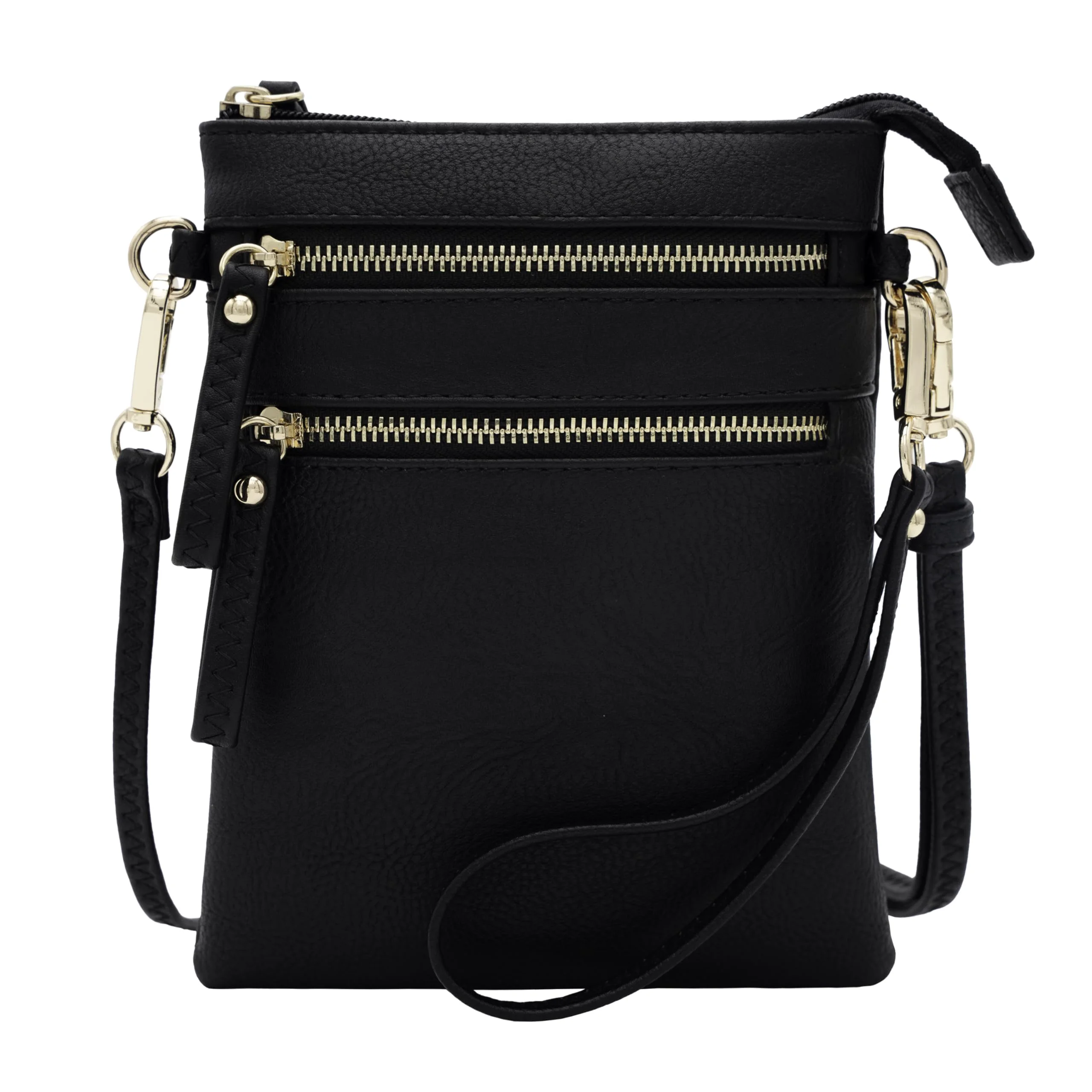 Specialty Solene Women's Faux Leather Organizer Multi Zipper Pockets Handbag With Detachable Wristlet Crossbody Bag-WU002 Black Professional