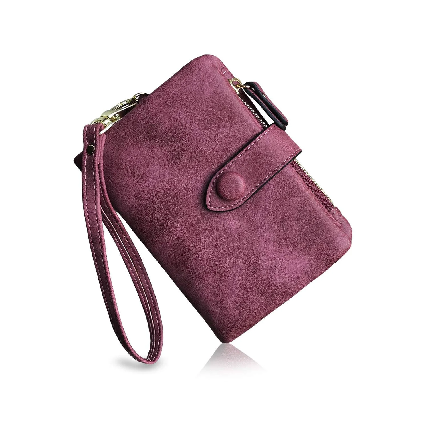 Smart PofeeXIO Womens Small Bifold Leather Wallets RFID Ladies Wristlet with Card Slots id Window Zipper Coin Purse Purple Unique