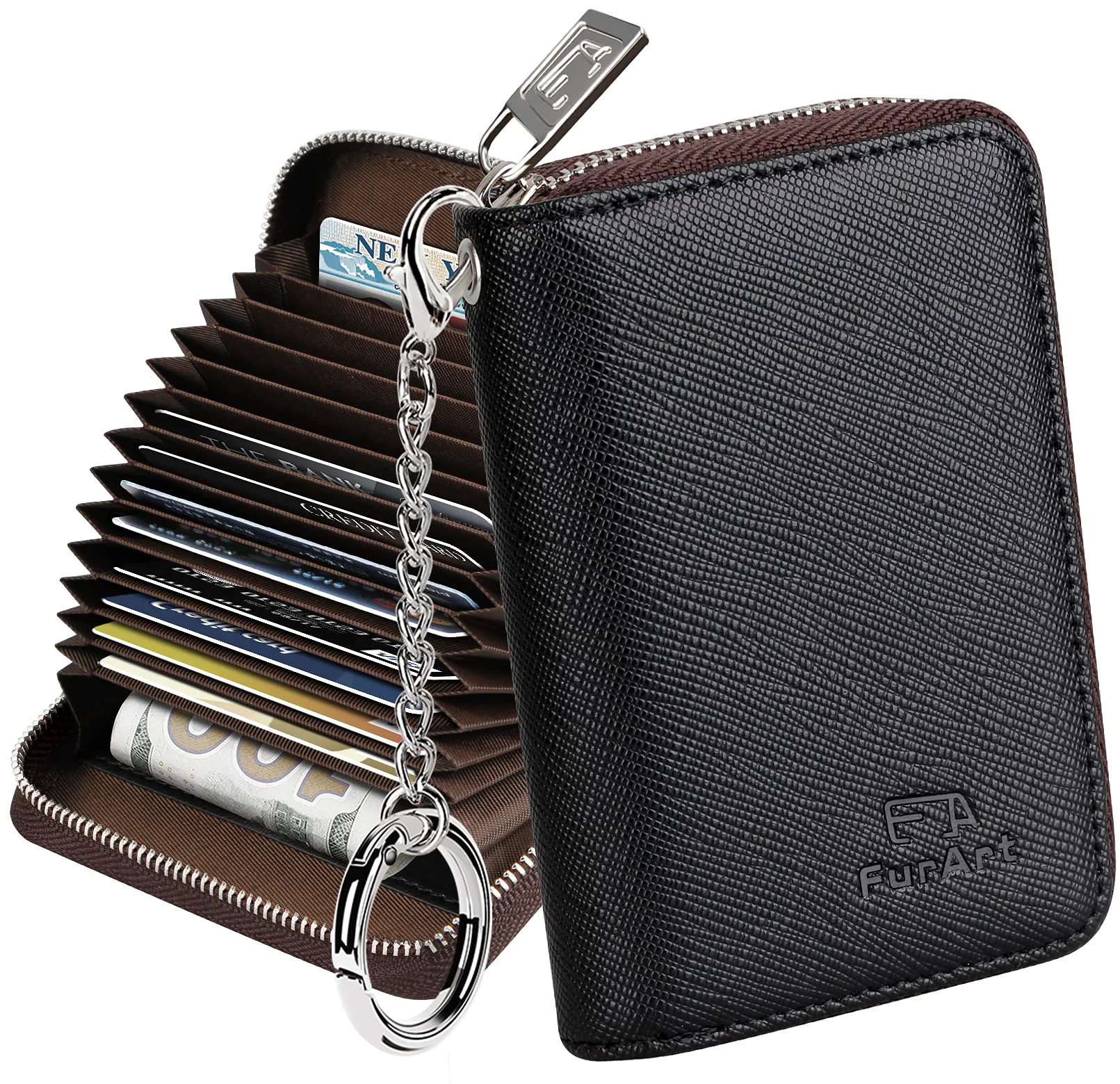 Effective FurArt Zipper Wallet Women RFID Blocking Credit Card Wallet Business Card Holder Compact Size KeyChain Wallet Authentic