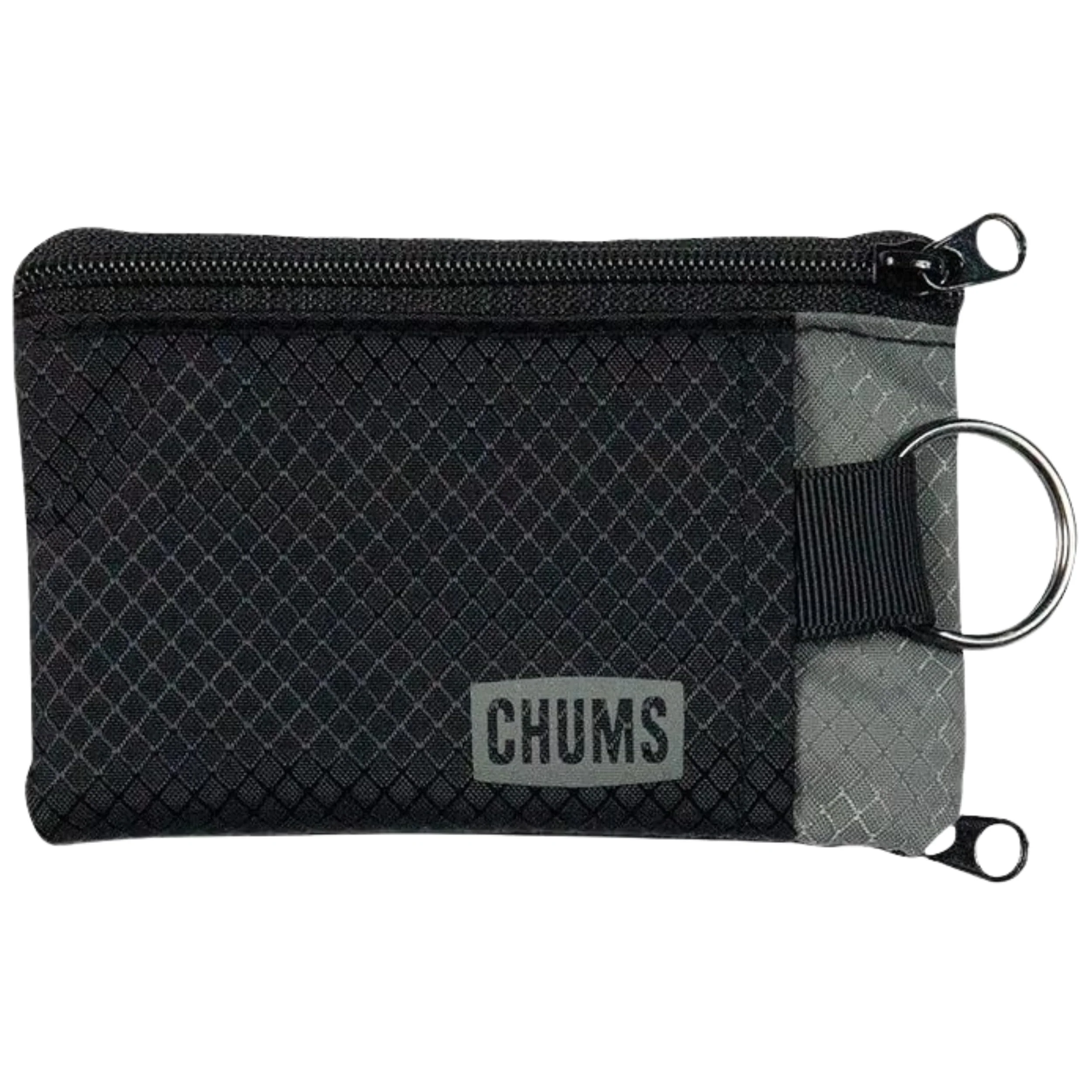 Consistent Chums Surfshorts Wallet - Lightweight Slim Wallet with RFID Blocking Card Clear ID Window - Zippered Minimalist Wallet w Key Ring Black Gray Eco-Friendly
