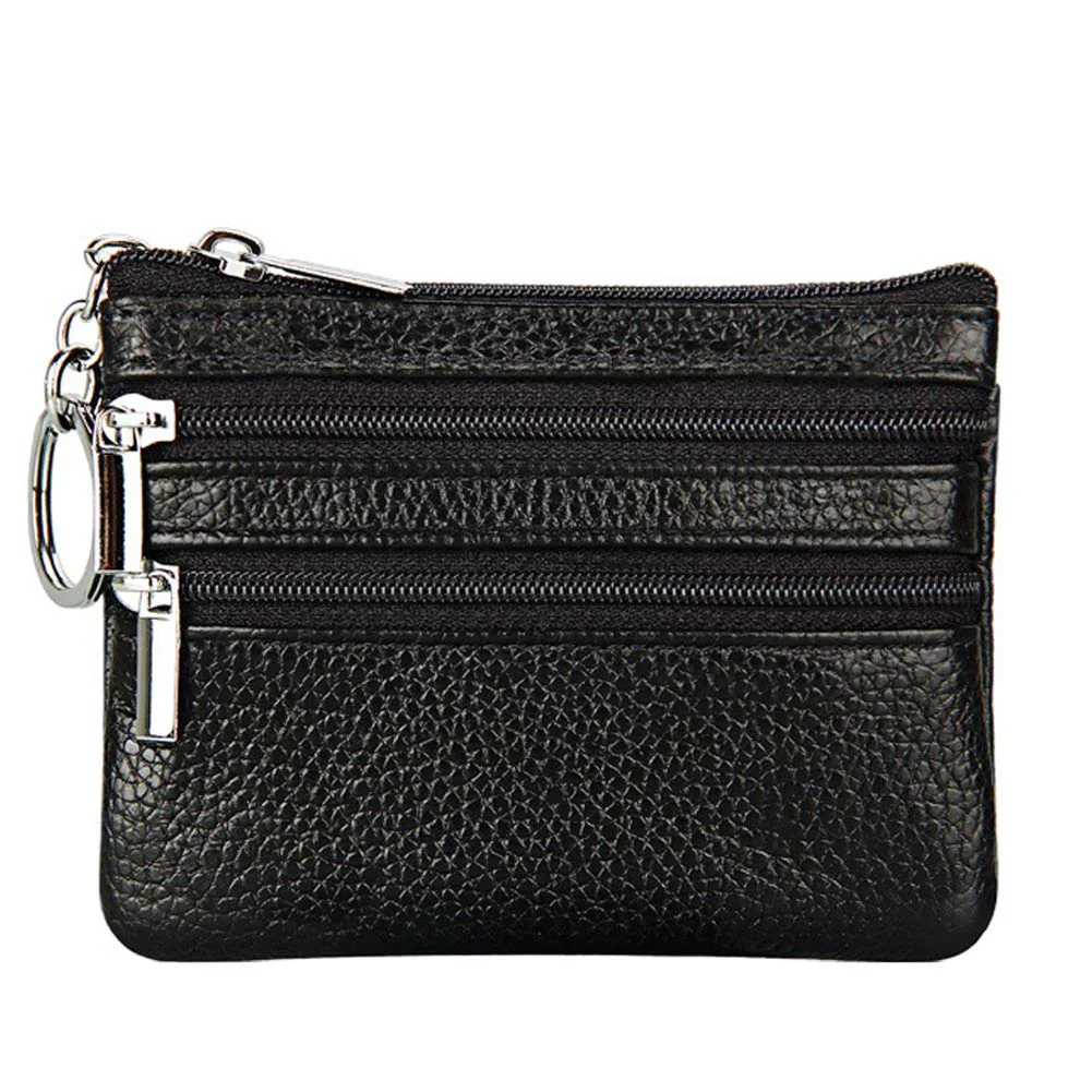 Innovative Women's Leather Coin Purse Mini Pouch Change Wallet with Keychain black Pure