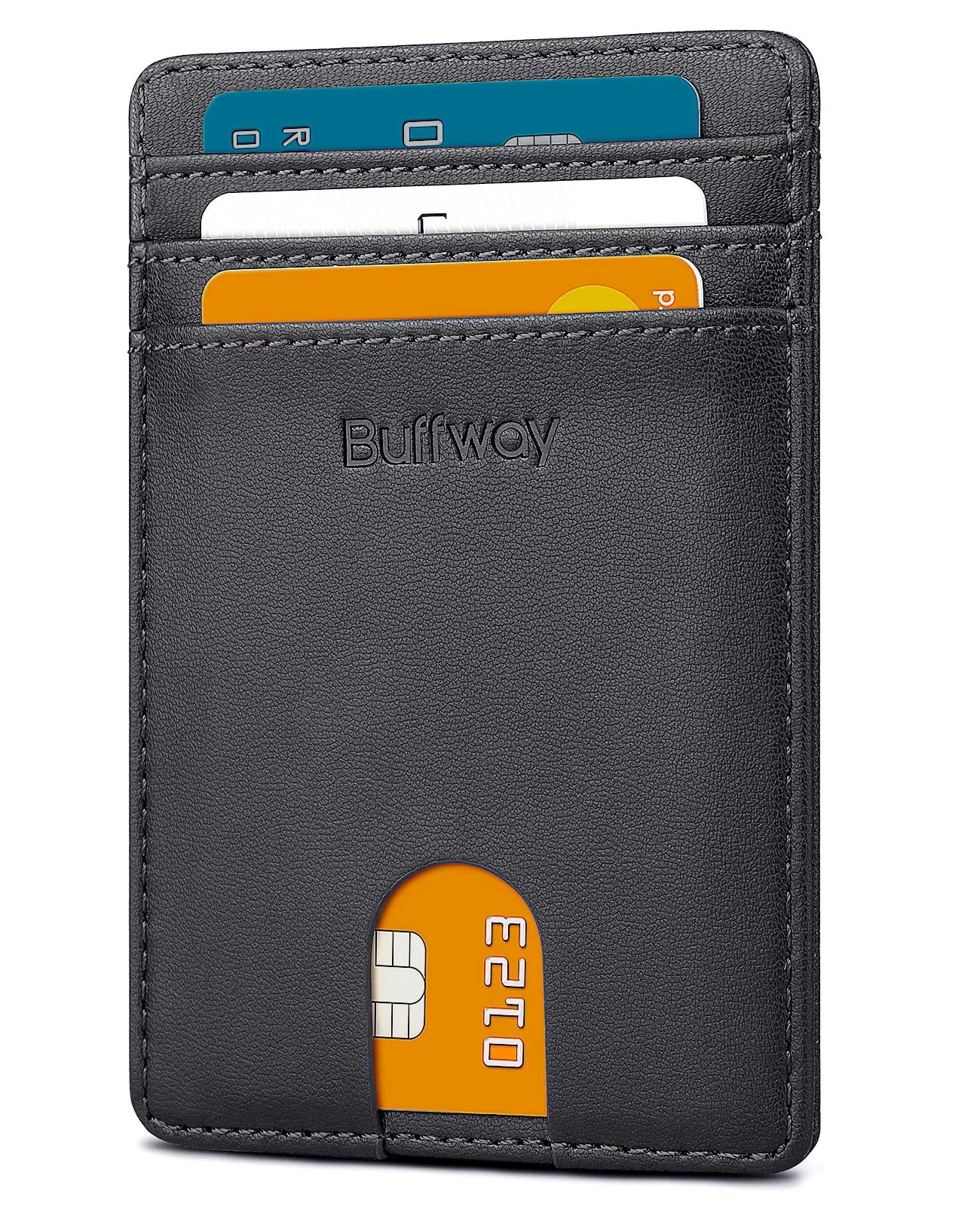 Efficient Buffway Mens Slim Wallet Minimalist Thin Front Pocket Leather Credit Card Holder with RFID Blocking for Work Travel - Boston Black Outstanding