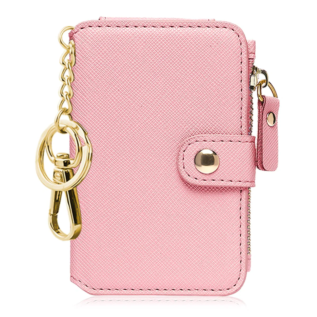 Relaxed Keychain wallet with ID Window Credit Card Holder with Zipper Card Wallet Women with Gift Box Packing Light Pink Lightweight