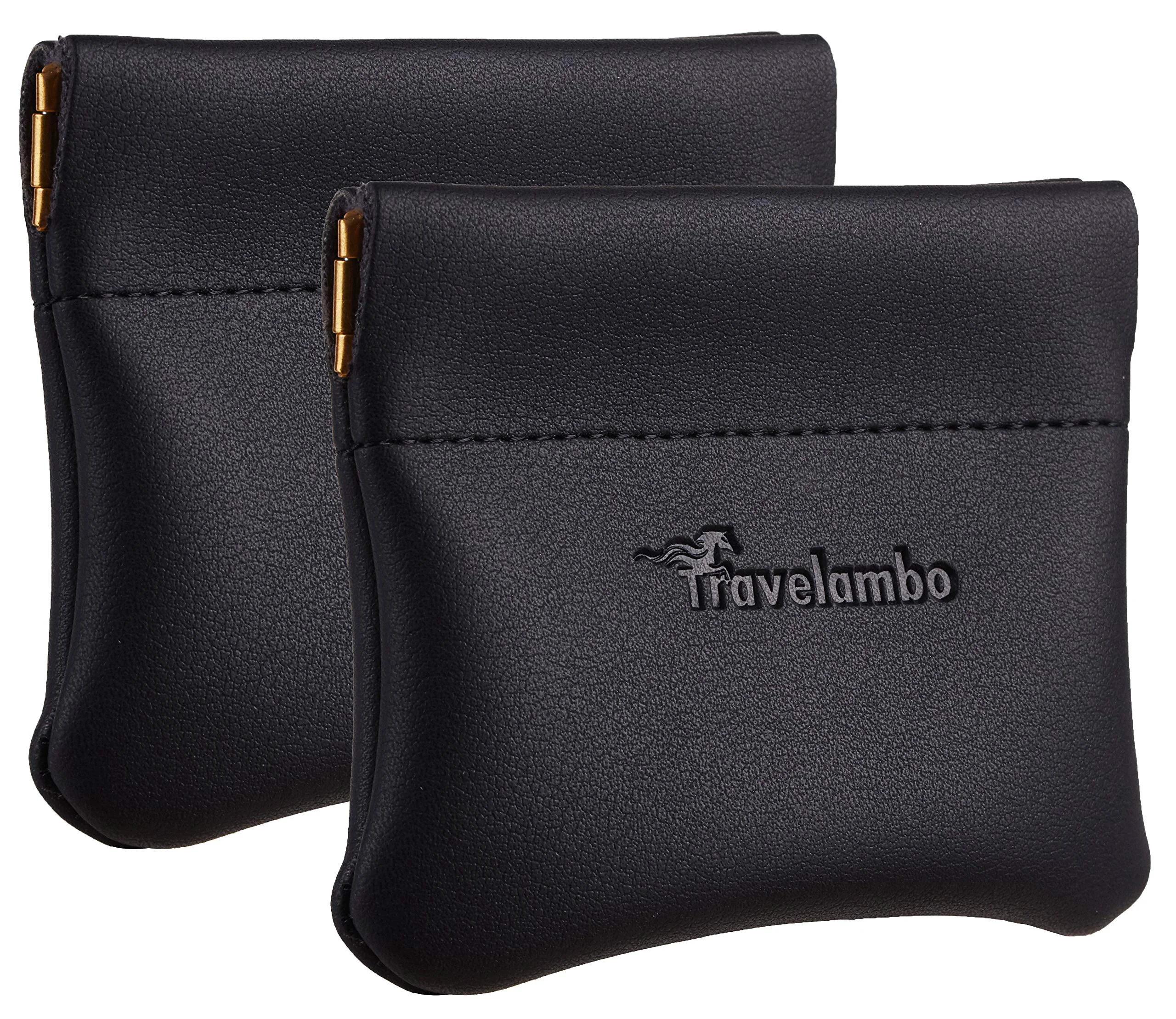 Casual Travelambo Leather Squeeze Coin Purse Pouch Change Holder For Men Women 2 pcs set Black Specialty
