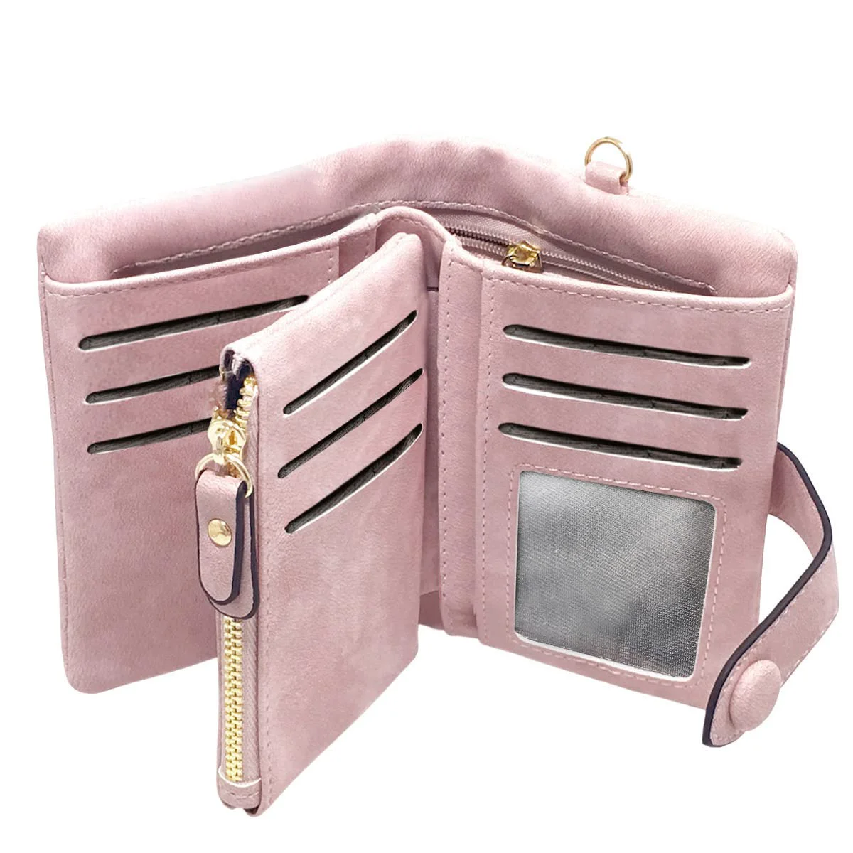 Modern TOPKULL Bifold Small Rfid Soft Leather Ladies Trifold Wallets Billfolds Mini Wristlet Clutch Cute Zipper Coin Purse with Wrist Strap Pink Solid