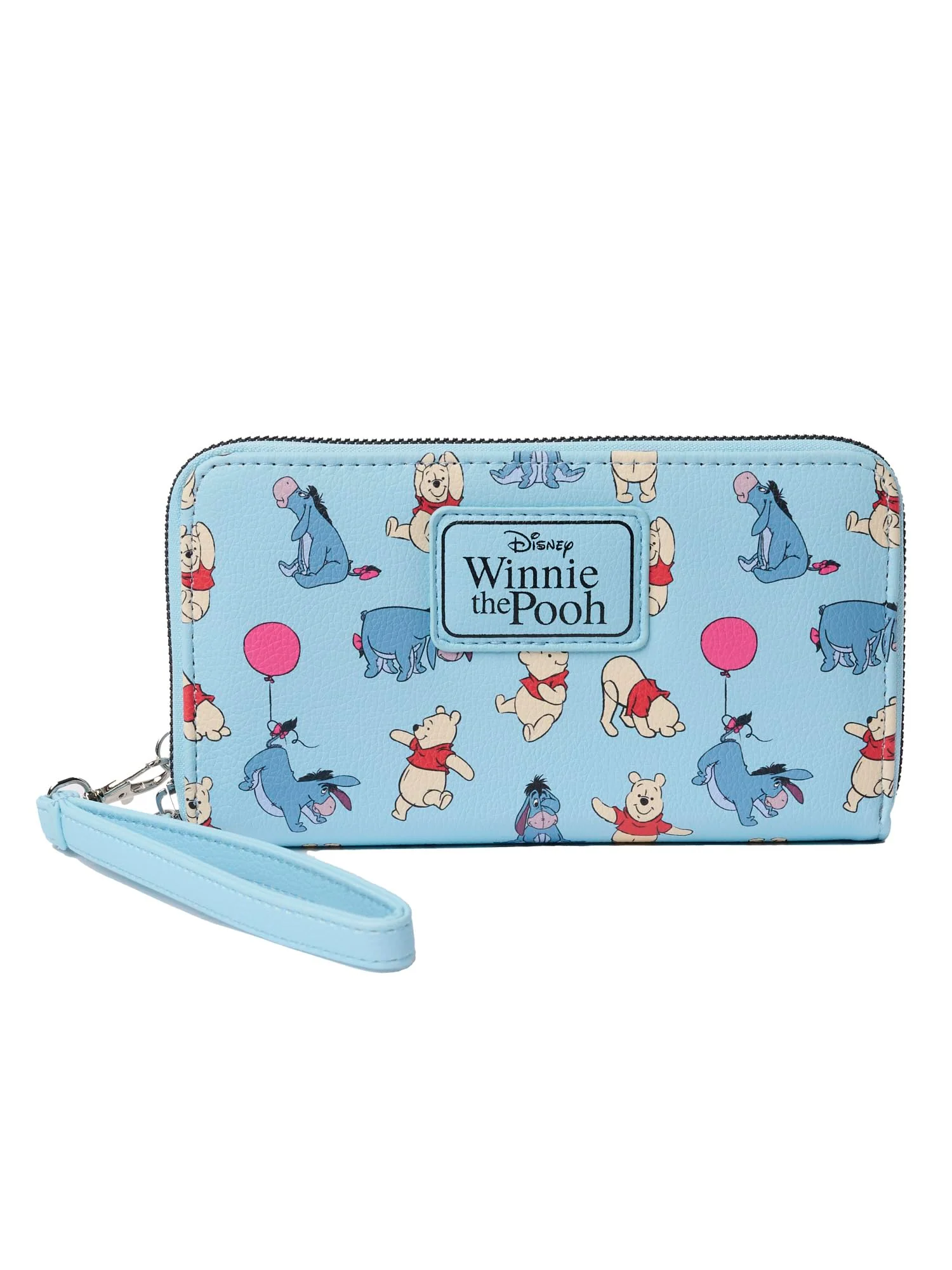 Stylish Disney Wallet Wristlet Zip Clutch Faux Leather Eeyore Pooh Light Blue Functional