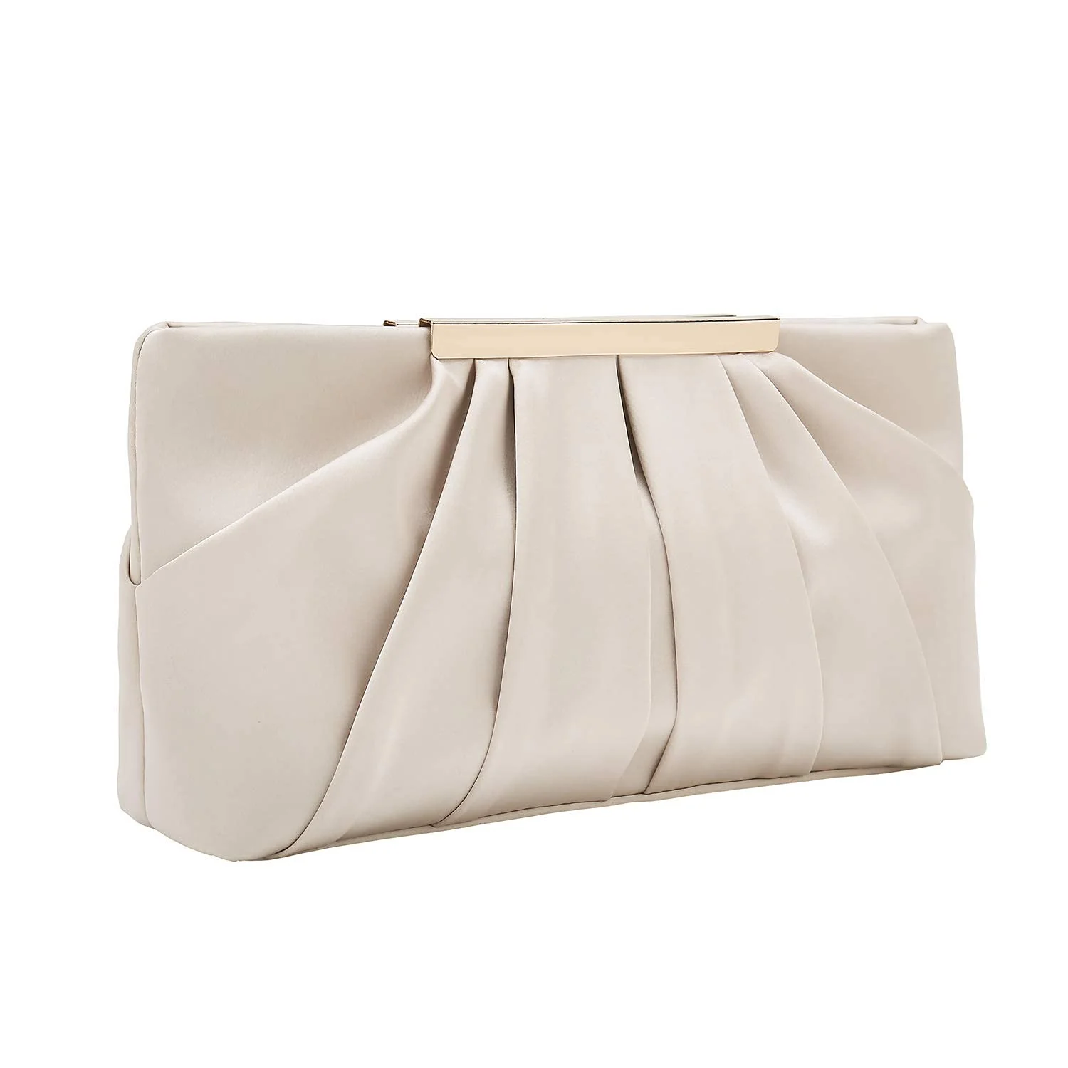 Stylish CHARMING TAILOR Clutch Evening Bag Elegant Pleated Satin Clutch Formal Party Handbag Classy Purse for Women Champagne Clean
