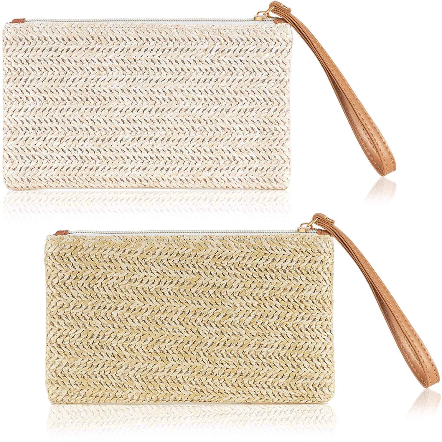 Safe Frienda 2 Pieces Straw Clutch Purse Straw Handbag for Women Summer Beach Bag Bohemian Wristlet Bag Beige-White Beige-Yellow Prestigious