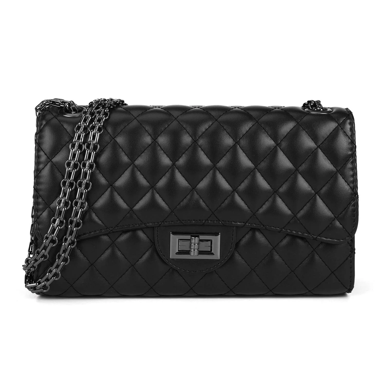 Superior Gladdon Quilted Crossbody Purse for Women Trendy Ladies Shoulder Bag with Chain Designer Purses Black Top-Quality