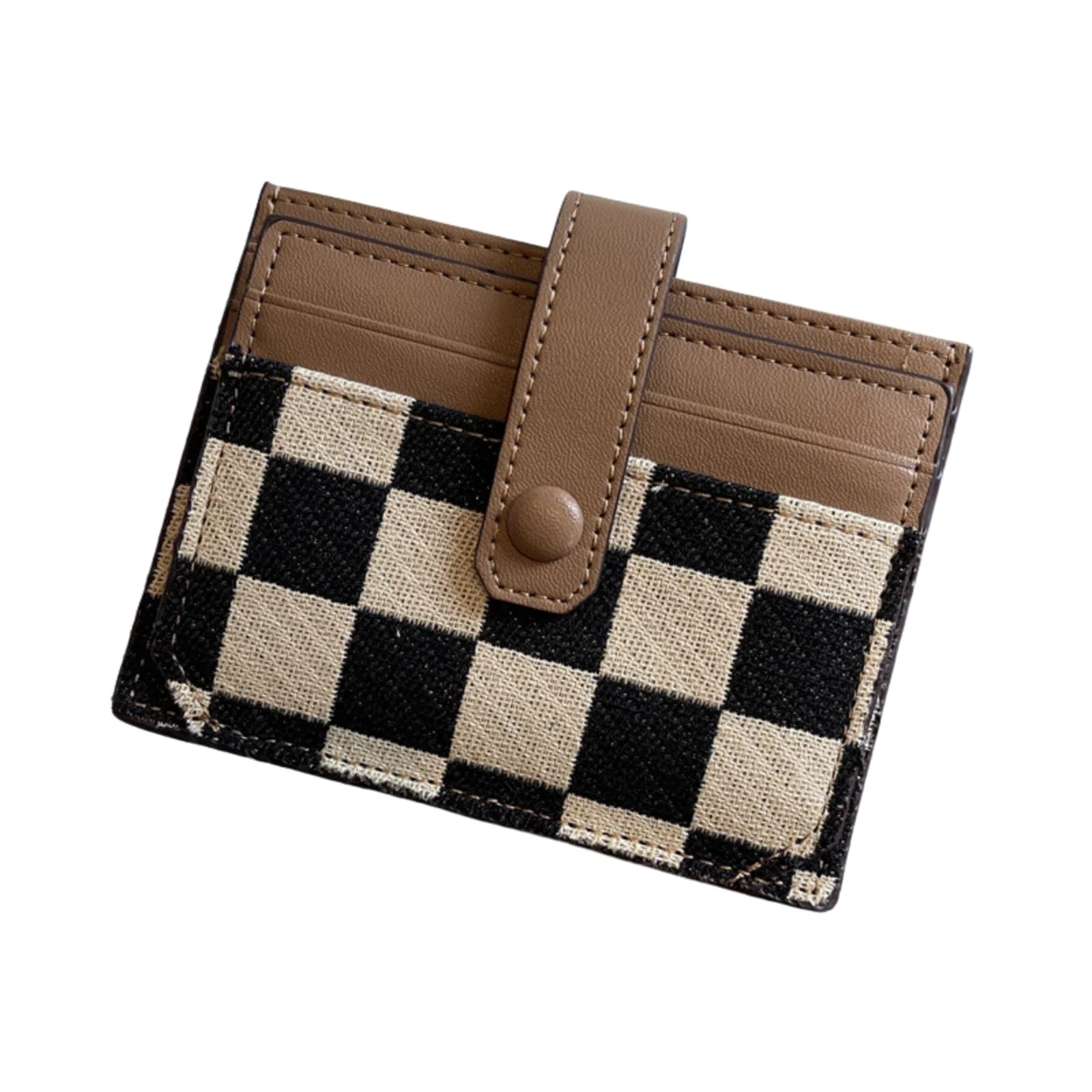 Proven TURBOOST Cute Slim Card Holder Canvas Front Pocket Checkered Wallet Small Credit Card Case for Women Brown Advanced