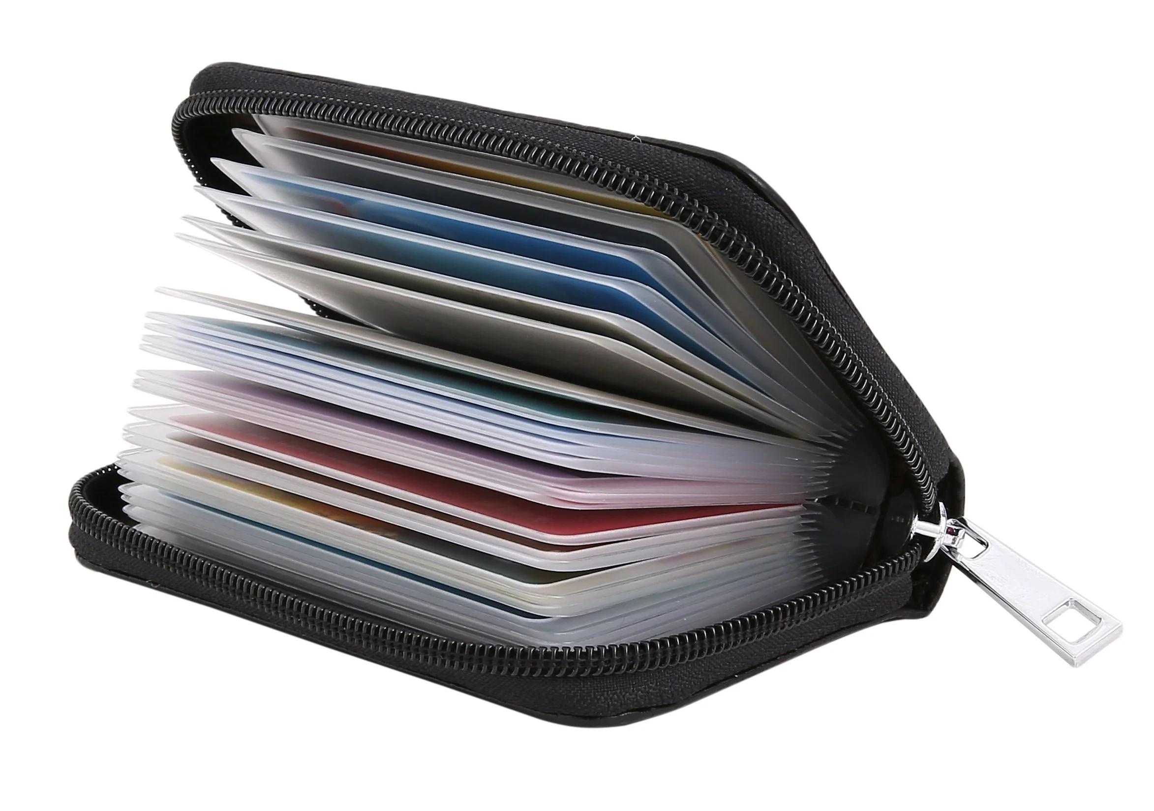 Enhanced Easyoulife Leather Credit Card Holder Zipper Wallet With 26 Card Slots Black Minimalist