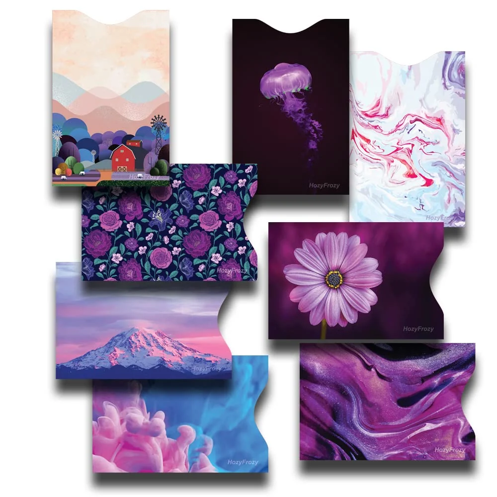User-Friendly 8 Rfid Blocking Sleeves Unique Designs And Arts In Purple Anti-Theft Credit Card Holder Protector Easy To Recognize Sturdy Size For Cards Next-Generation