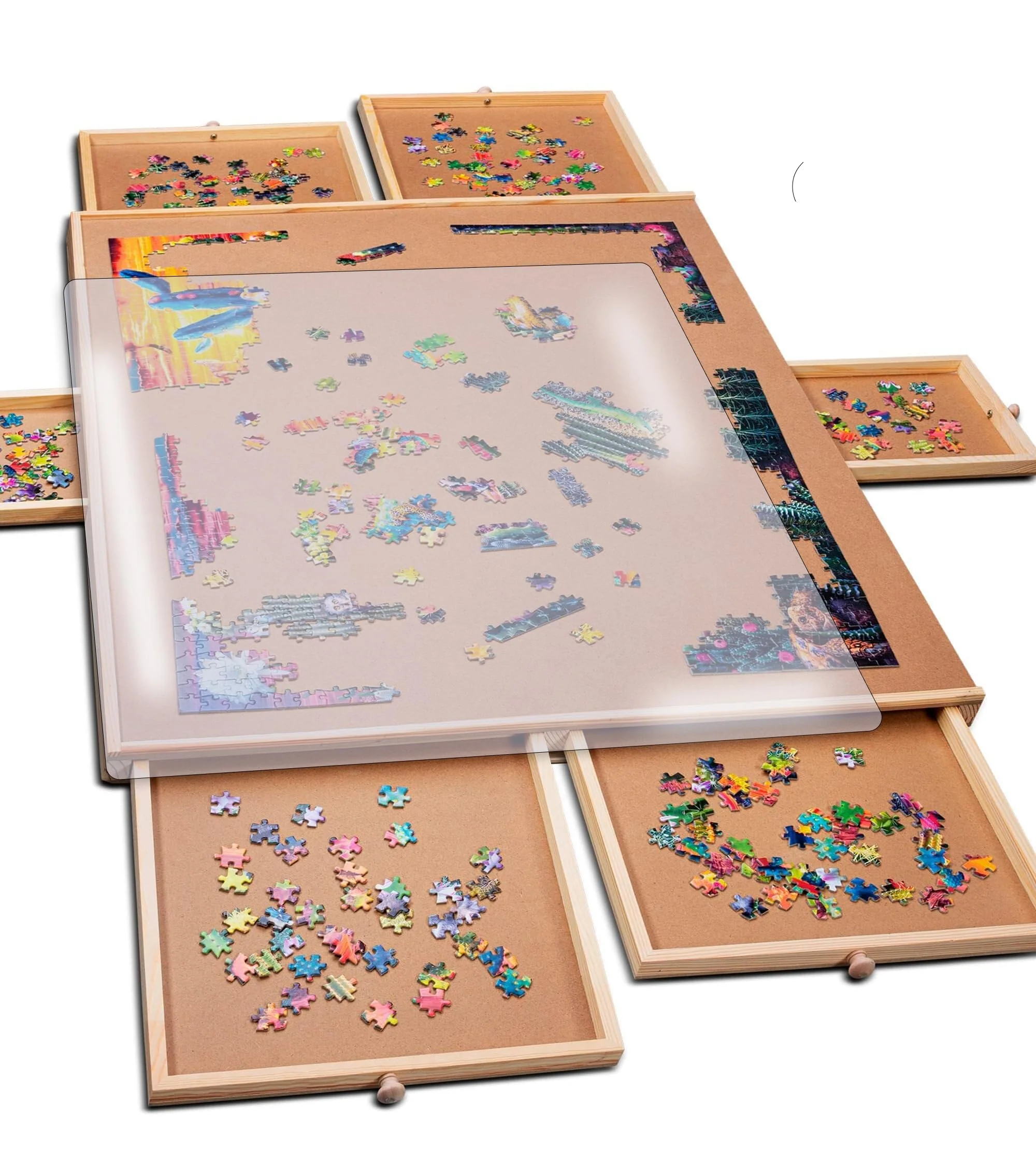 Classic PlayVibe 1500-Piece Puzzle Board with Drawers Cover – Portable Jigsaw Table with Trays Accessories Raised Edges to Prevent Slipping Healthy