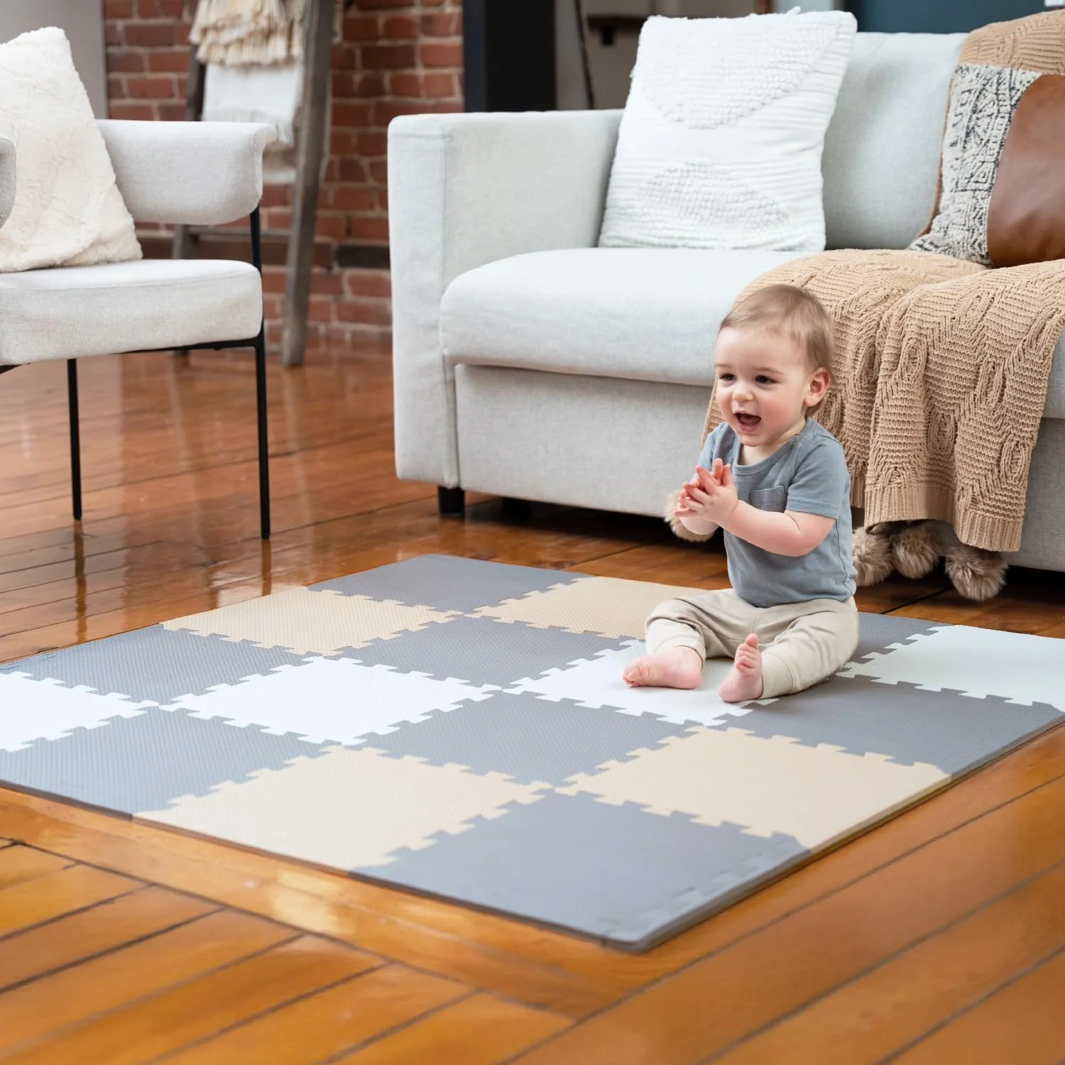 Classic MioTetto Foam Floor Tiles for Kids – Non-Toxic Soft Baby Play Mat Interlocking Foam Tiles for Crawling Development Fits 50x50 Playpen Ages 6–12M Secure
