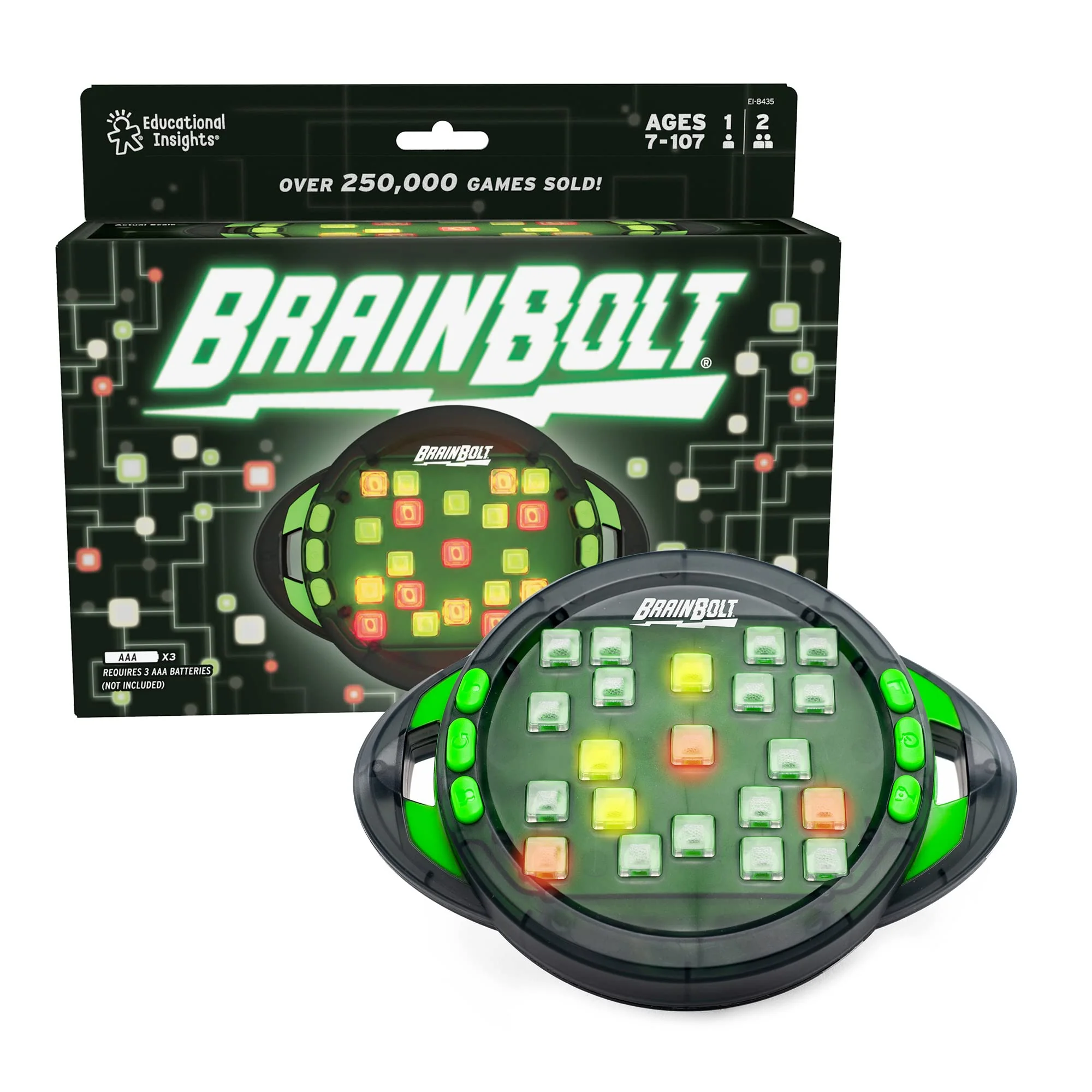 Proven Educational Insights BrainBolt – Handheld Memory Game with Light Sound Single-Player Brain Teasers for Kids Teens Adults Ages 7 Clean
