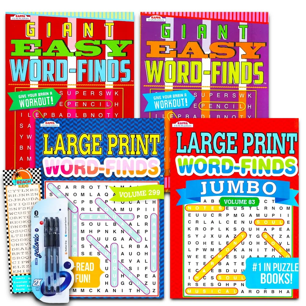 Dependable Word Find Puzzle Books for Adults Seniors - Set of 4 Jumbo Word Search Books with Large Print Over 380 Pages Total with Bookmark Next-Generation