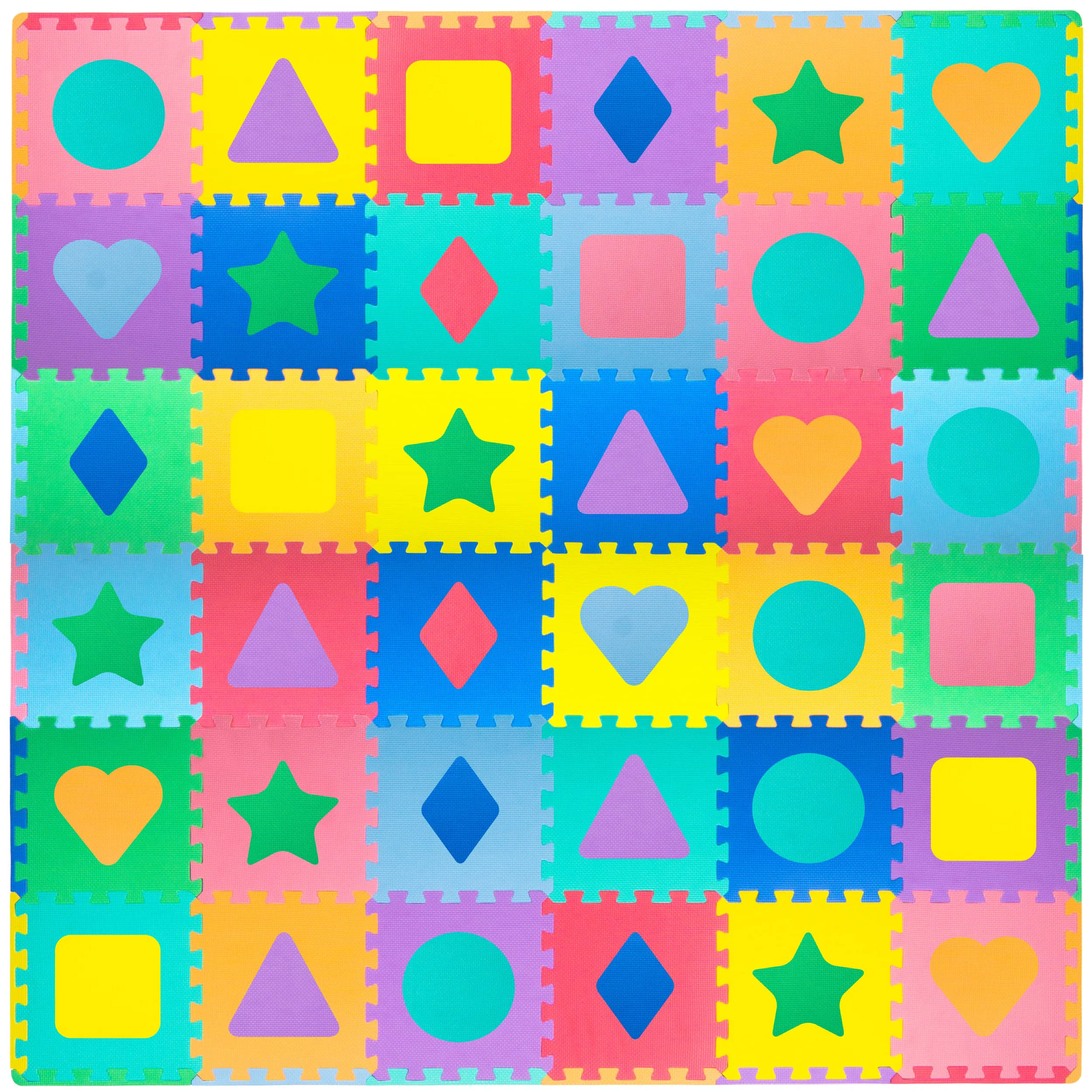 Consistent ProSource Kids Foam Puzzle Floor Play Mat with Shapes Colors 36 Tiles 12 x12 and 24 Borders Easy-to-Use