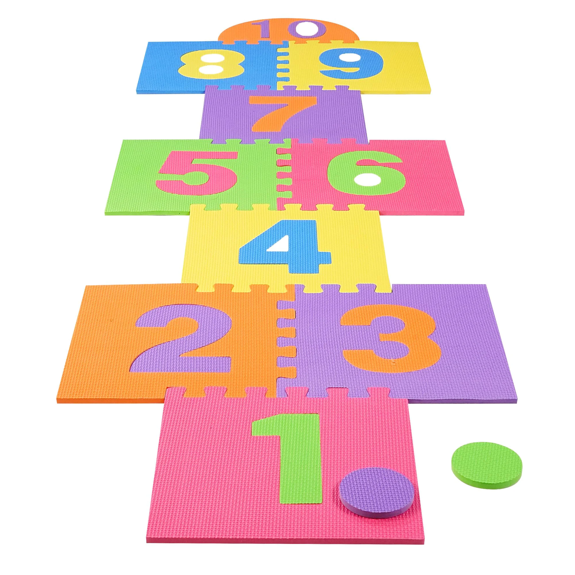 Verified Hopscotch Playmat Foam Interlocking Puzzle Floor Mat - 10 Large Number Tiles 12 by 12 Square Blocks Lightweight