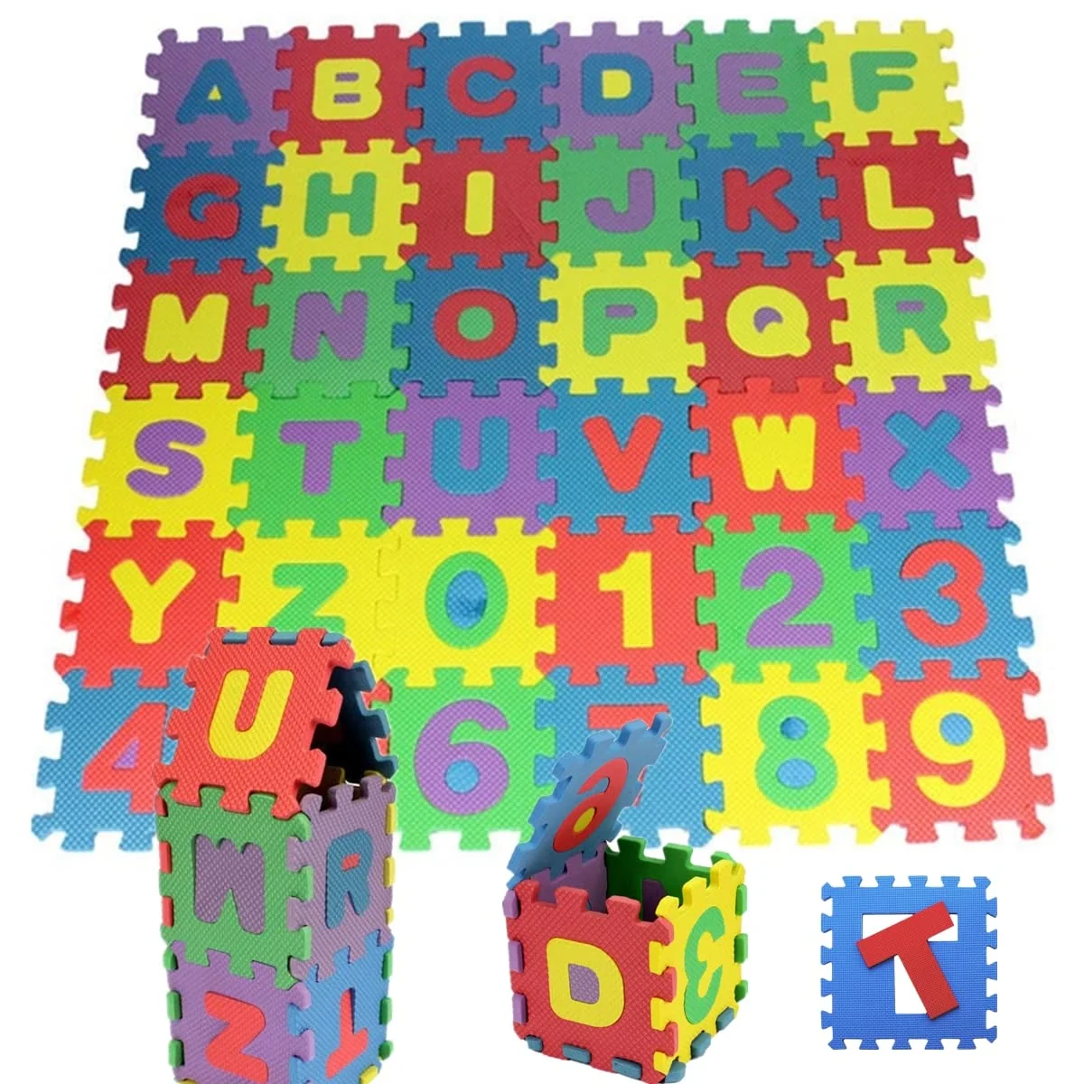 Enhanced Kids Foam Play Mat – 36 PCS Alphabet Number Puzzle Tiles Small 5.5 x5.5 EVA Interlocking Mats 29 x29 Total Size Not for Sitting Fine