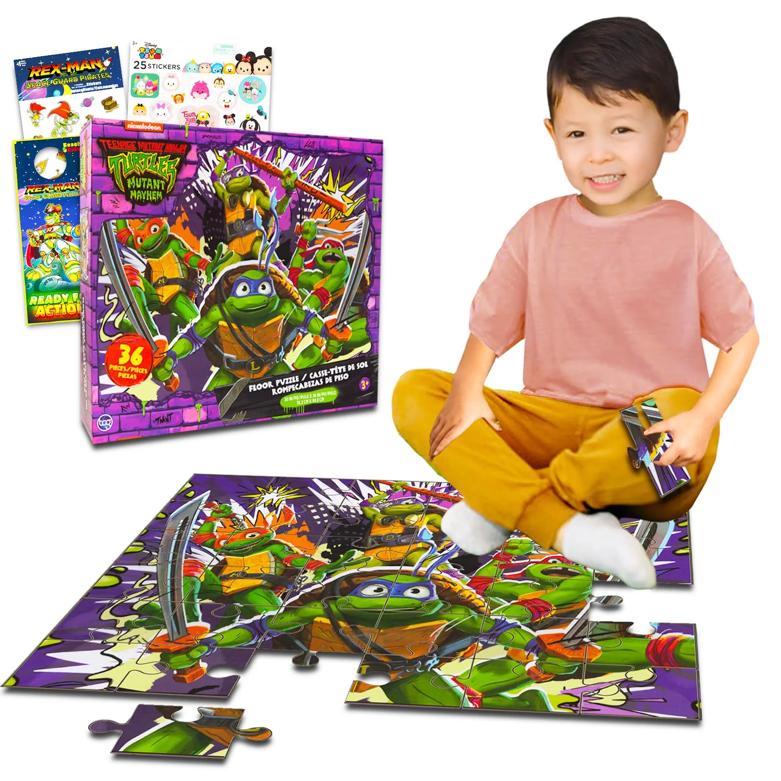 Certified Teenage Mutant Ninja Turtles Floor Puzzle Set – 36 Piece TMNT Puzzle with Stickers More Fun Jigsaw Puzzles for Kids Ages 4-8 Exceptional