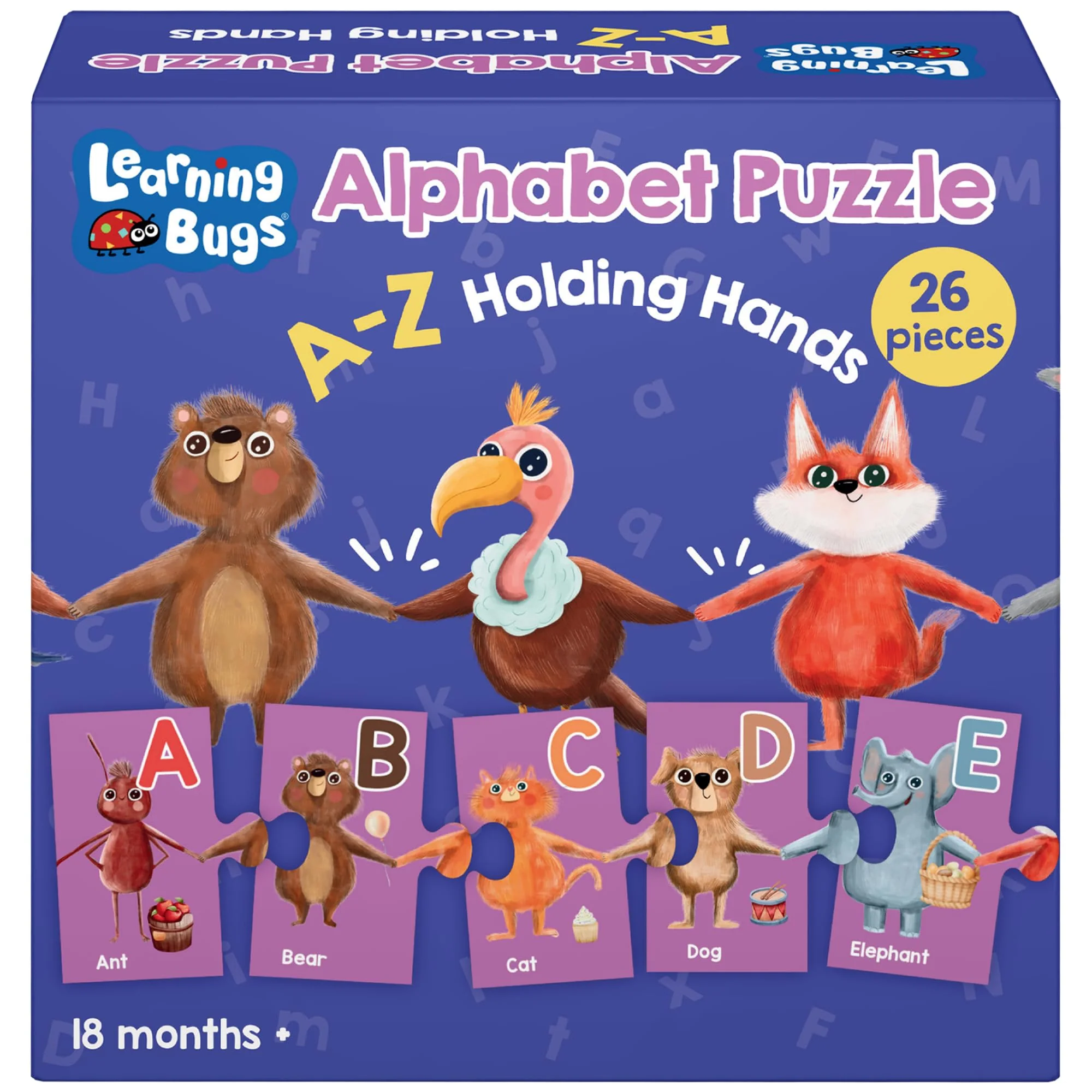 Versatile LEARNING BUGS Alphabet Animal Holding Hands Large Jigsaw Floor Puzzle 26 pcs 5 feet Long Modern