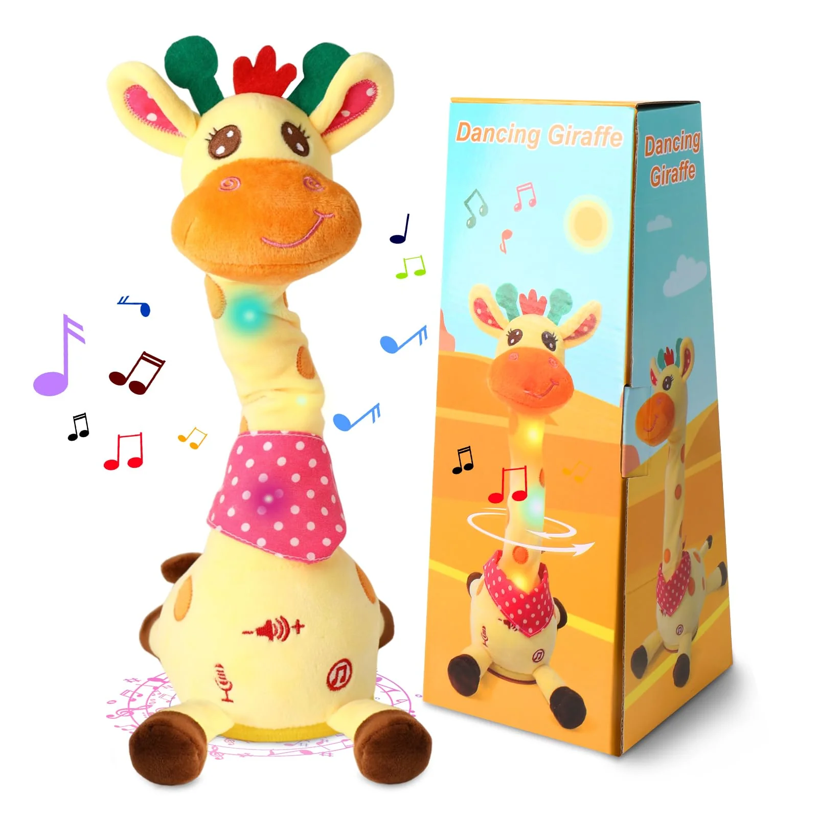 Authentic LLUKEME Dancing Talking Giraffe Toy Stuffed Animal Baby Toy Repeating What You Say Glowing Musical Giraffe with 10 Children's Songs Gifts for Exceptional