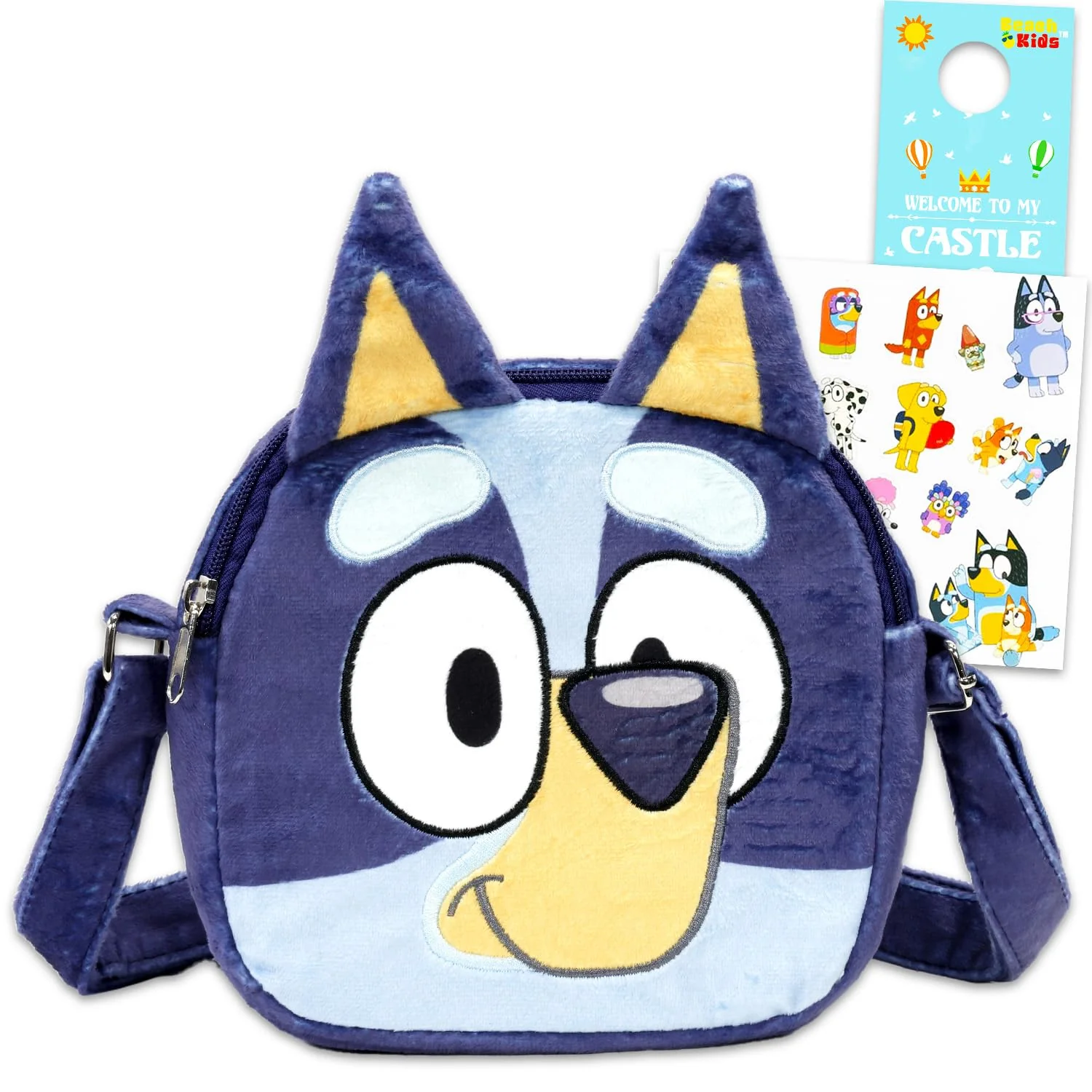 Easy-to-Use Bluey Plush Shoulder Hand Bag Set - Bundle with 3D Plushie with Adjustable Strap Plus Stickers More Bluey Plush Purse for Kids Girls Premium