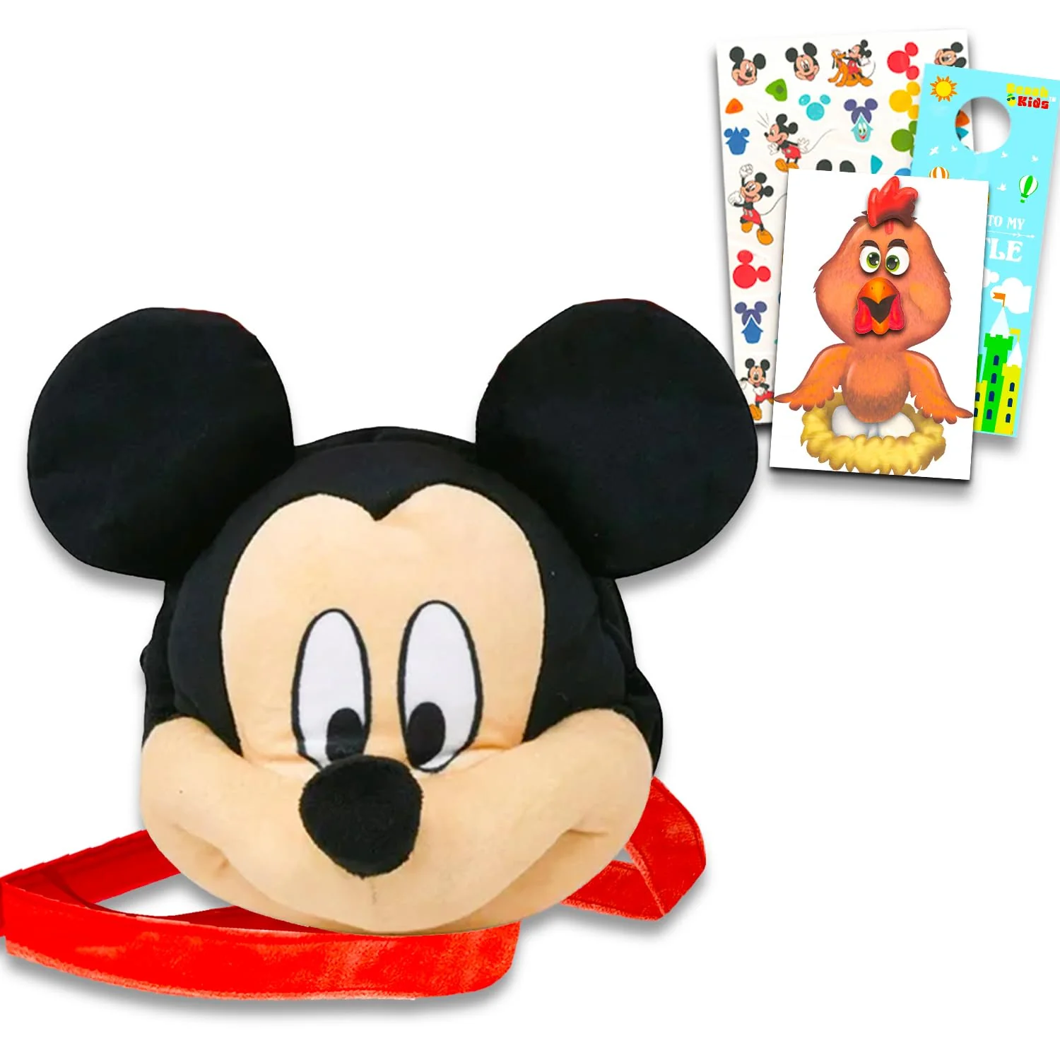Soft Disney Mickey Mouse Plush Crossbody Bag Set -Bundle of a Plushie with Straps Plus Tattoos Sticker Activity Book More Mickey Mouse Purse for Girls Solid