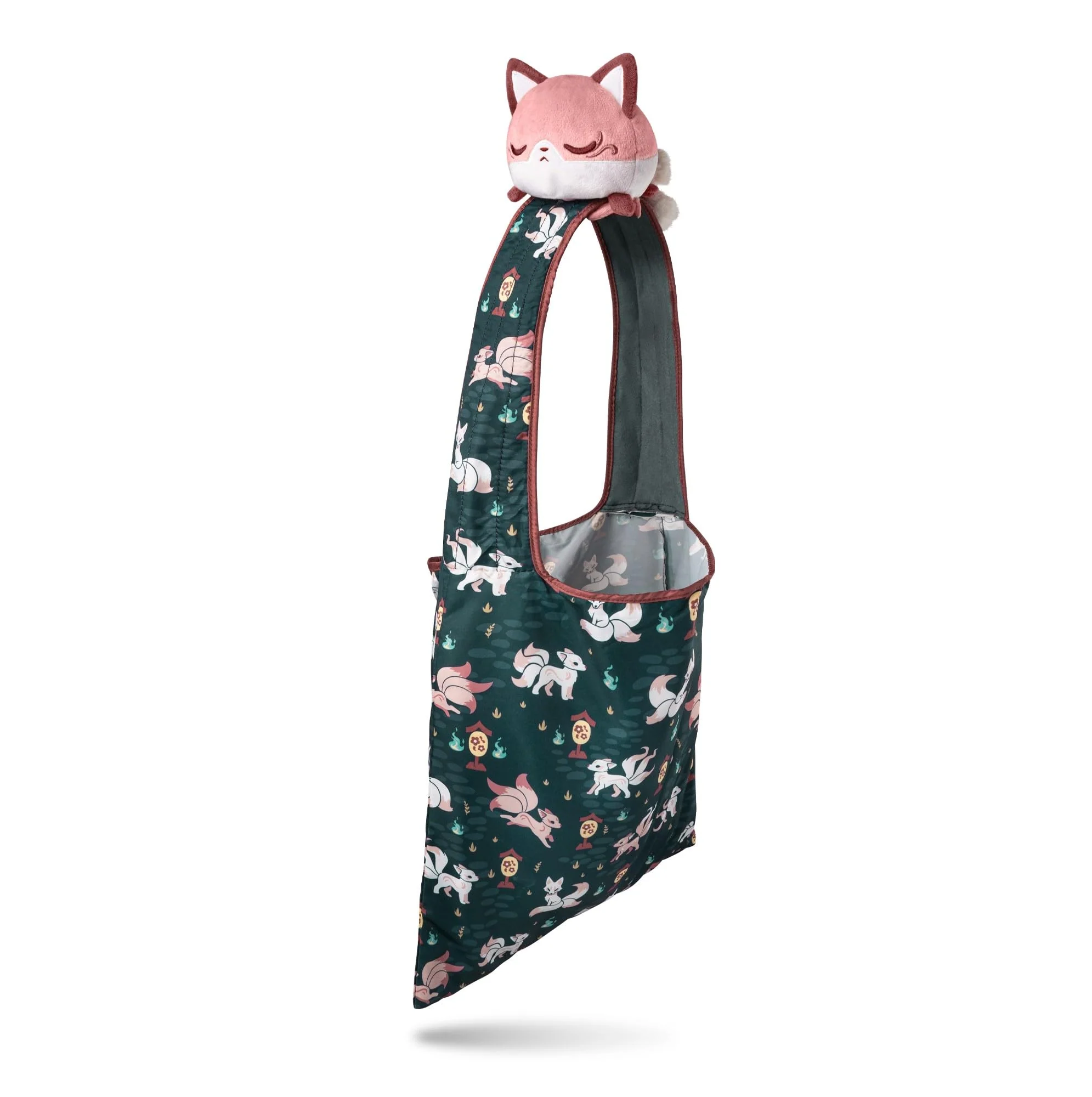 Casual TeeTurtle Plushie Tote Bag - Myths and Cryptids - Red and Navy Blue Kitsune - Novelty Foldable Shoulder Bag Top-Quality