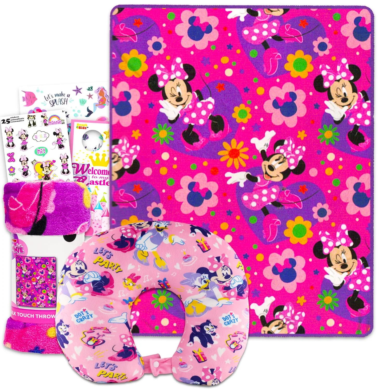 Durable Disney Minnie Mouse Travel Blanket and Pillow Set - Bundle with 40 x 50 Throw Blanket Neck Pillow Stickers More Minnie Mouse Travel Accessories Specialty