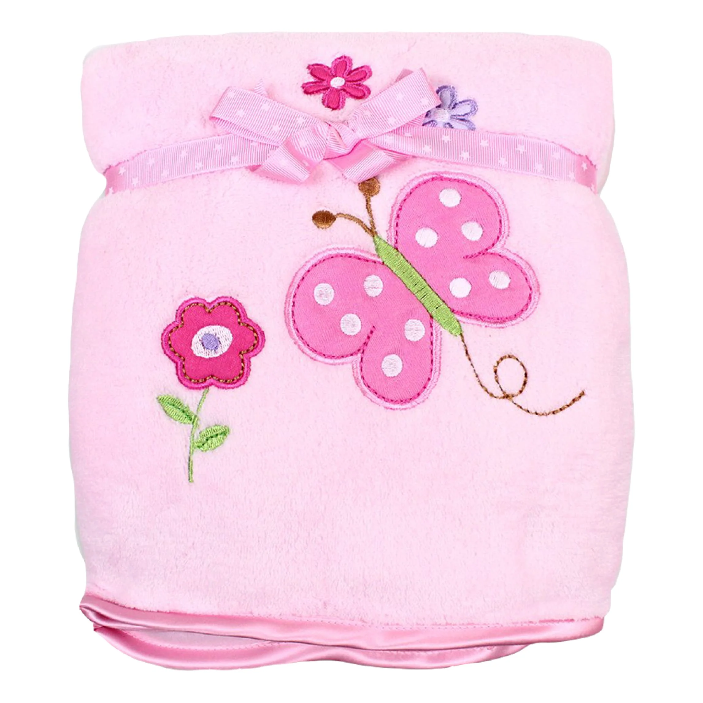 Genuine Spasilk Baby Girls' Newborn Extra Thick Plush Blanket with Satin Trim Pink Butterfly One Size Smooth