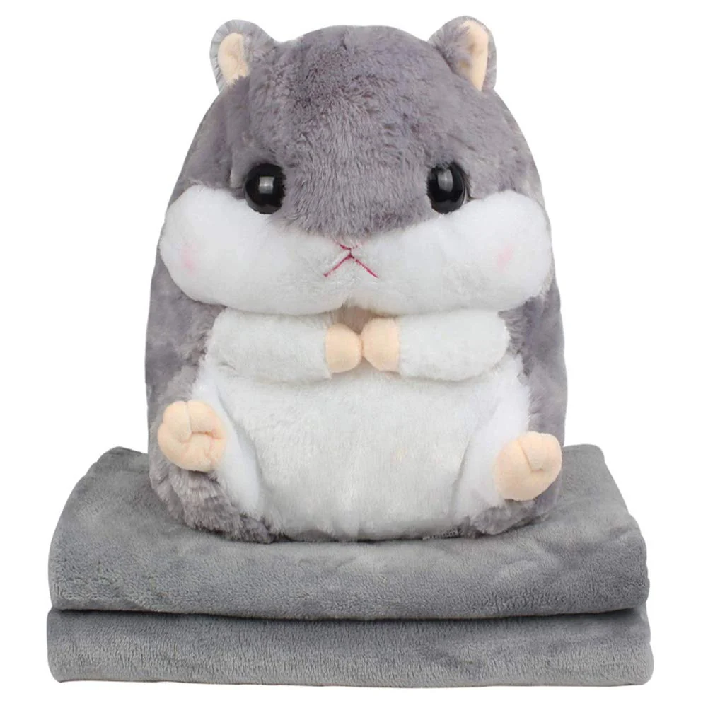 Trendy Roexboz Cushion Blanket Cute Hamster Plush Pillow with Blanket 2 in 1 Cozy Blanket for Sofa Office Chair Reliable