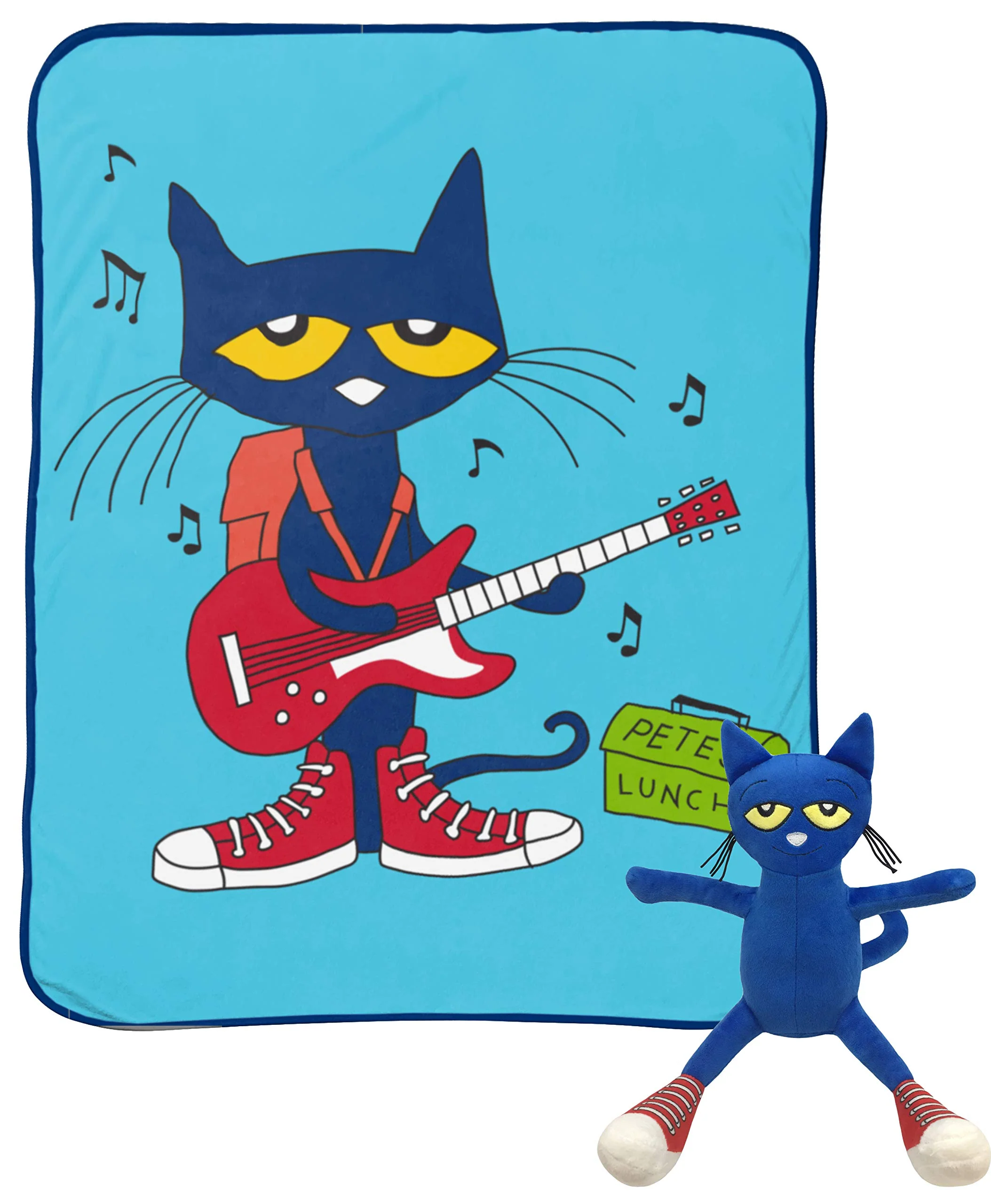 High-End Jay Franco Pete The Cat Rock Out Mini Pillow Buddy and 46 Inch x 60 Inch Throw Set - Kids Super Soft 2 Piece Blanket Set Fast