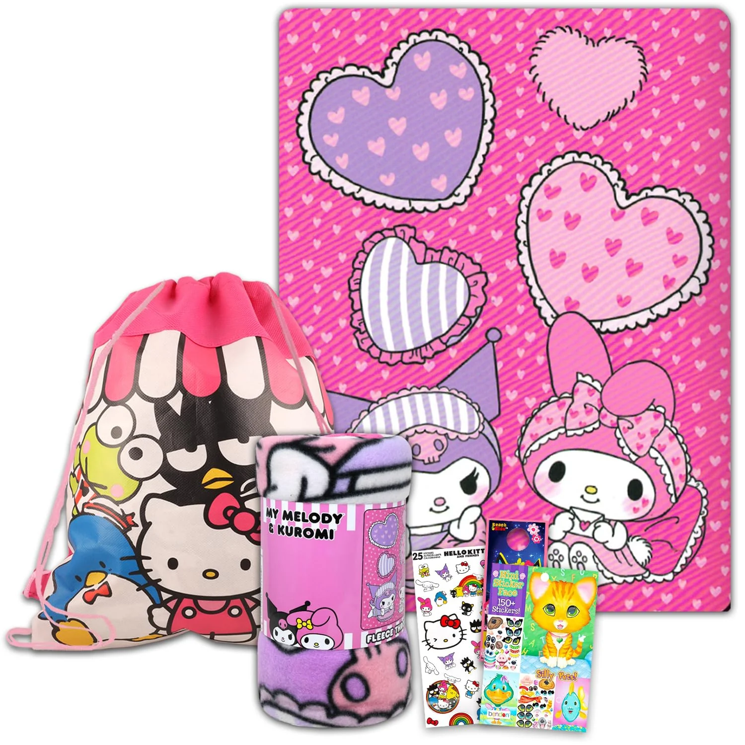 Innovative Hello Kitty Fleece Blanket Sleepover Set for Girls - Bundle with 45x60 Inch My Melody Throw Blanket Hello Kitty and Friends Bag Stickers and More Exclusive