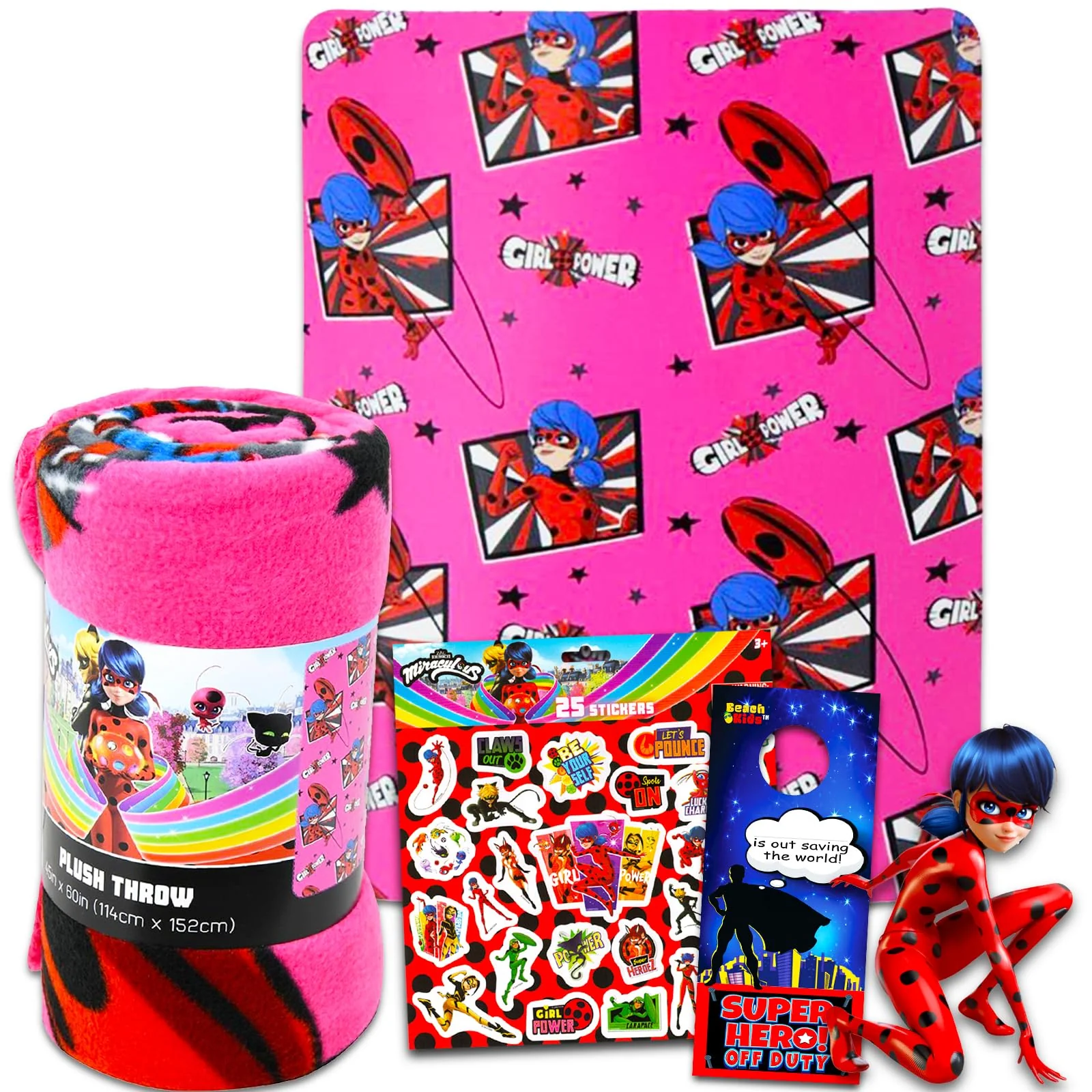 Fine Crafted Zagtoon Miraculous Ladybug Fleece Blanket Set - Miraculous Ladybug Fleece Throw Bundle with Stickers and More for Kids Toddlers Children Miraculous Pure
