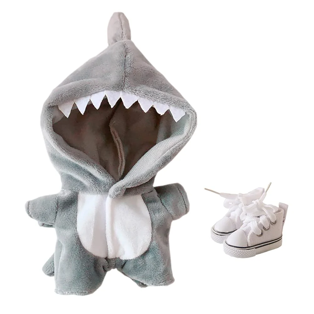 Unique niannyyhouse Shark Clothes 20cm 7.8in Plush Doll Clothes Onesies Shoe 2-Piece Set Gray Pajamas Gray Recyclable