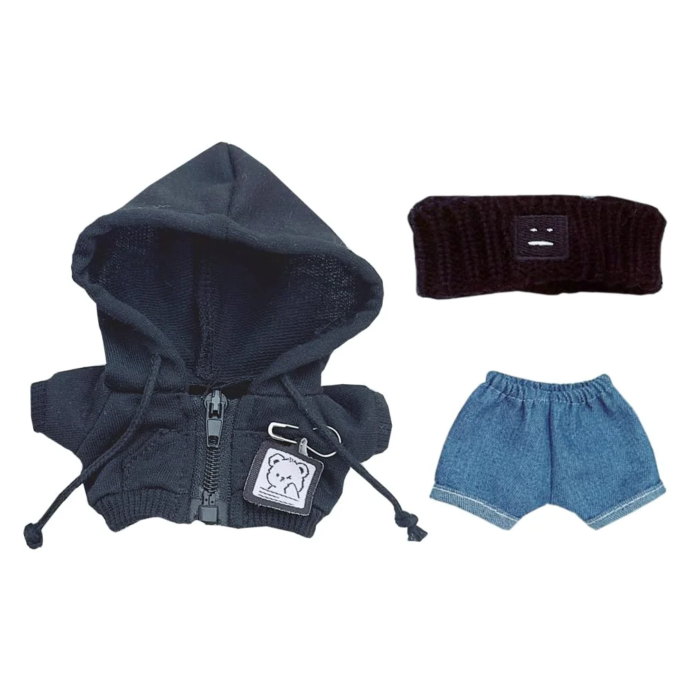 Convenient niannyyhouse 10cm-15cm Plush Doll Clothes Headband Coat Jeans Compatible with 17cm Labubu Doll Black Blue Durable