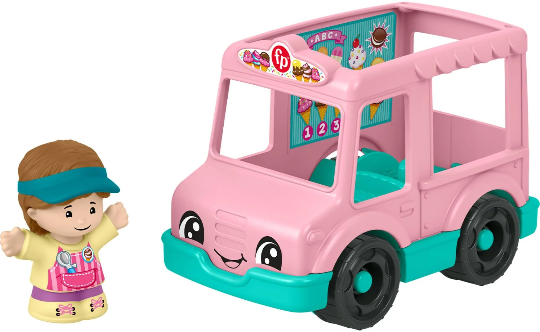 Effective Fisher-Price Little People Toddler Toys Ice Cream Truck Push-Along Vehicle Figure for Pretend Play Preschool Kids Ages 1 Years Natural
