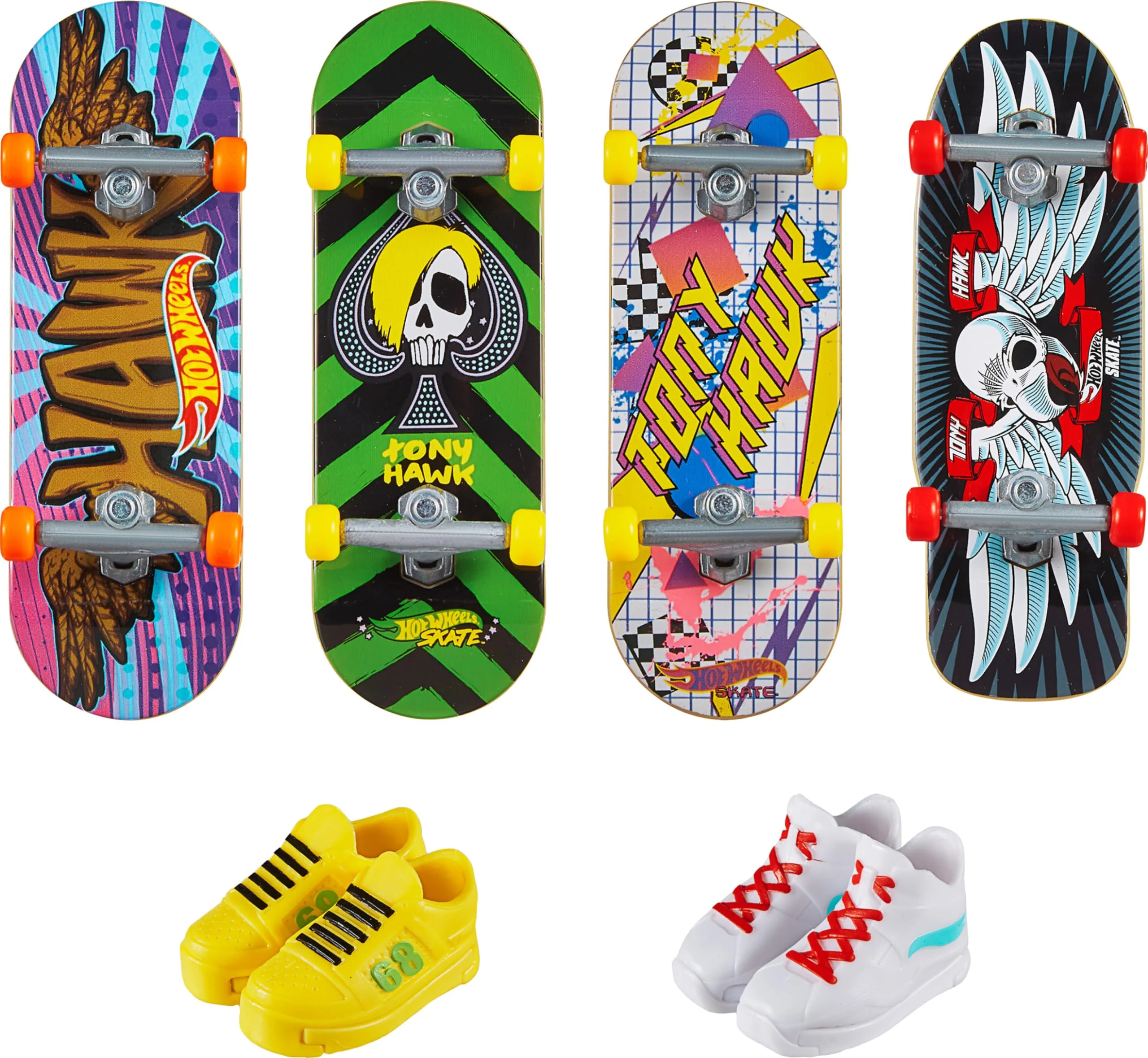 Versatile Hot Wheels Skate Tony Hawk Fingerboard Removable Skate Shoes Multipack 4 Boards 2 Pairs of Shoes 1 Exclusive Set Styles May Vary Genuine