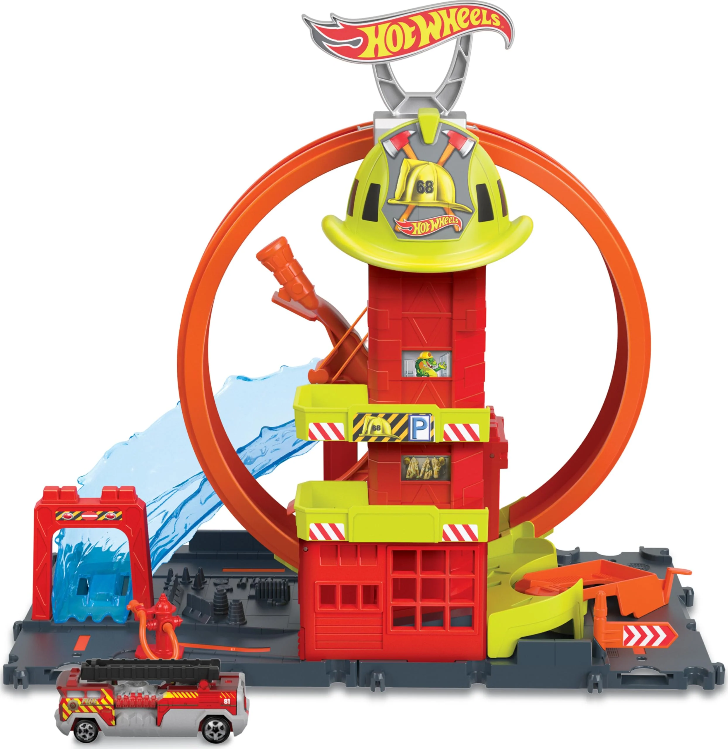 Soft Hot Wheels City with 1 Toy Car Kid-Powered Elevator Water-Like Ramp Track-Play Features Connects to Other Sets Fire Station with Super Loop… Premium