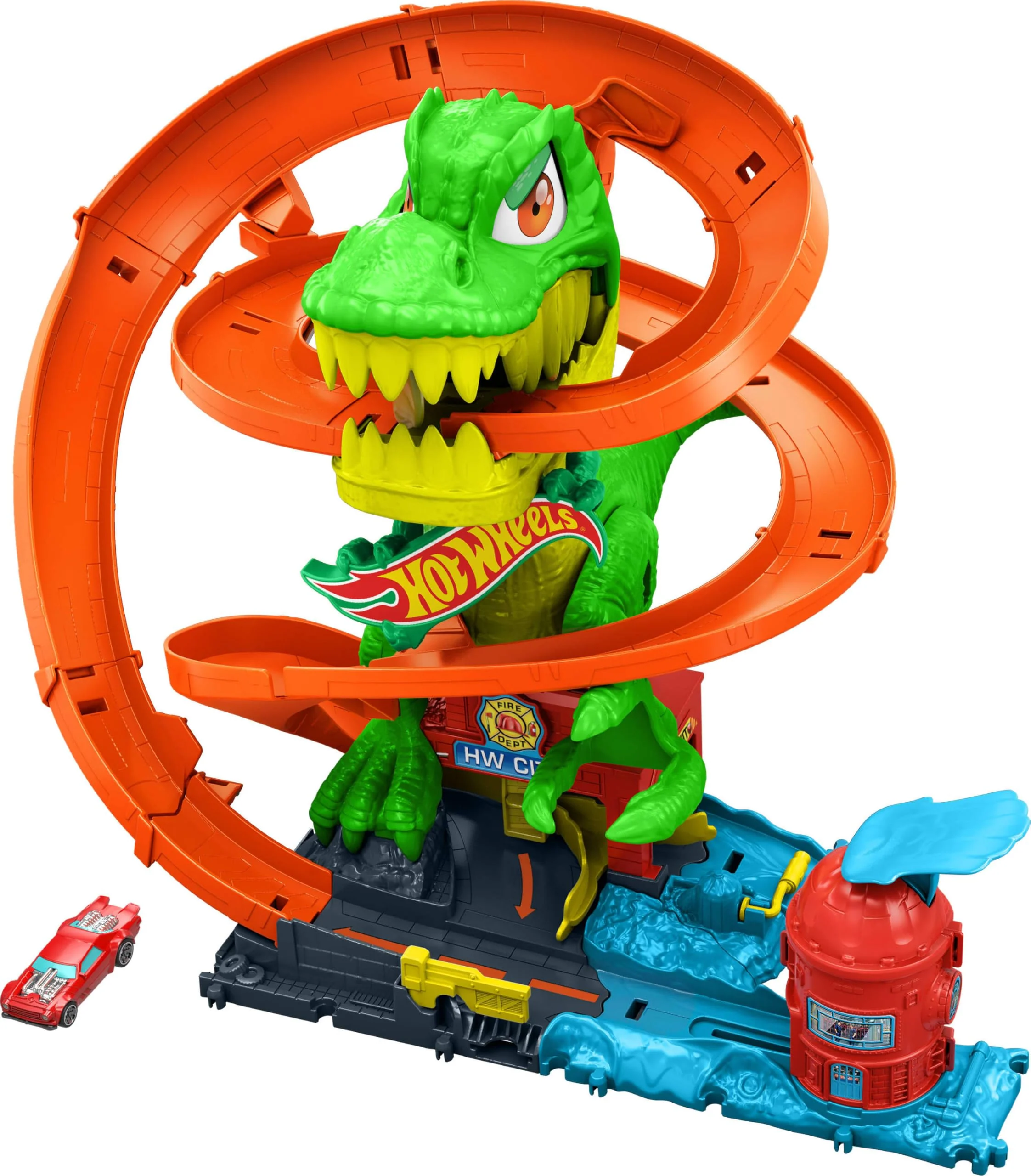 Exceptional Hot Wheels Toy Car Track Set City T-Rex Blaze Battle Playset 1 64 Scale Die-Cast Vehicle 18 Tall Multiple Race Outcomes Spinning Dinosaur Eyes World-Class