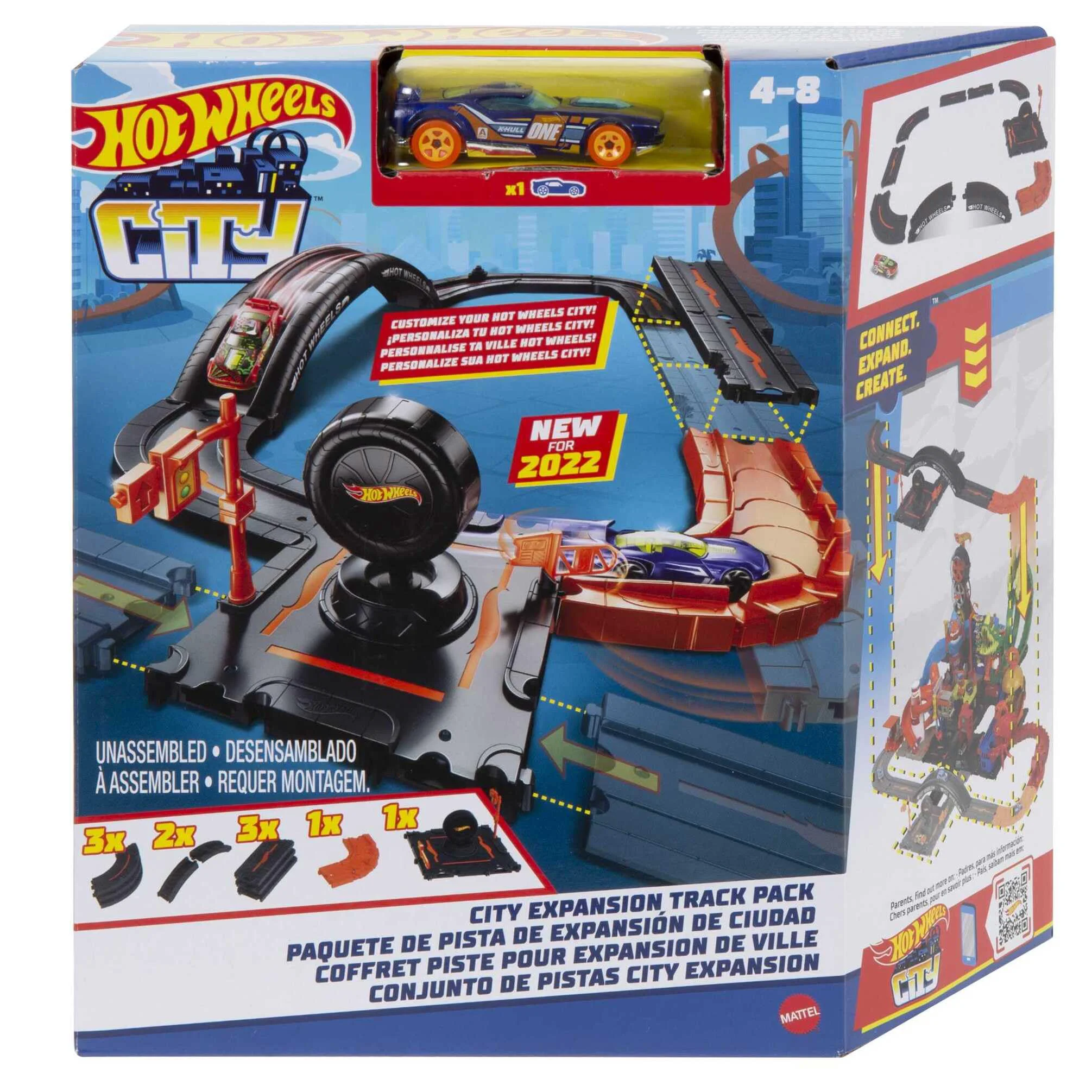 Authentic Hot Wheels Toy Car Track Set Pack 10 Track-Building Parts with City Square Bridge 1 64 Scale Vehicle Connects to Other Tracks Secure