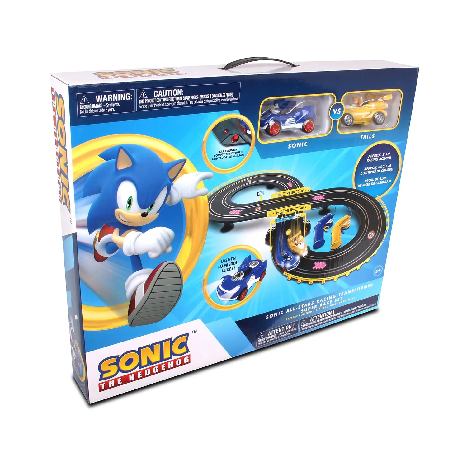 Elite NKOK Sonic Tails RC Slot Car Set Race Set Vehicle Black Cars Rase on Figure-8 Track Features a Lap Counter Item for Kids Ages 5 and up Modern
