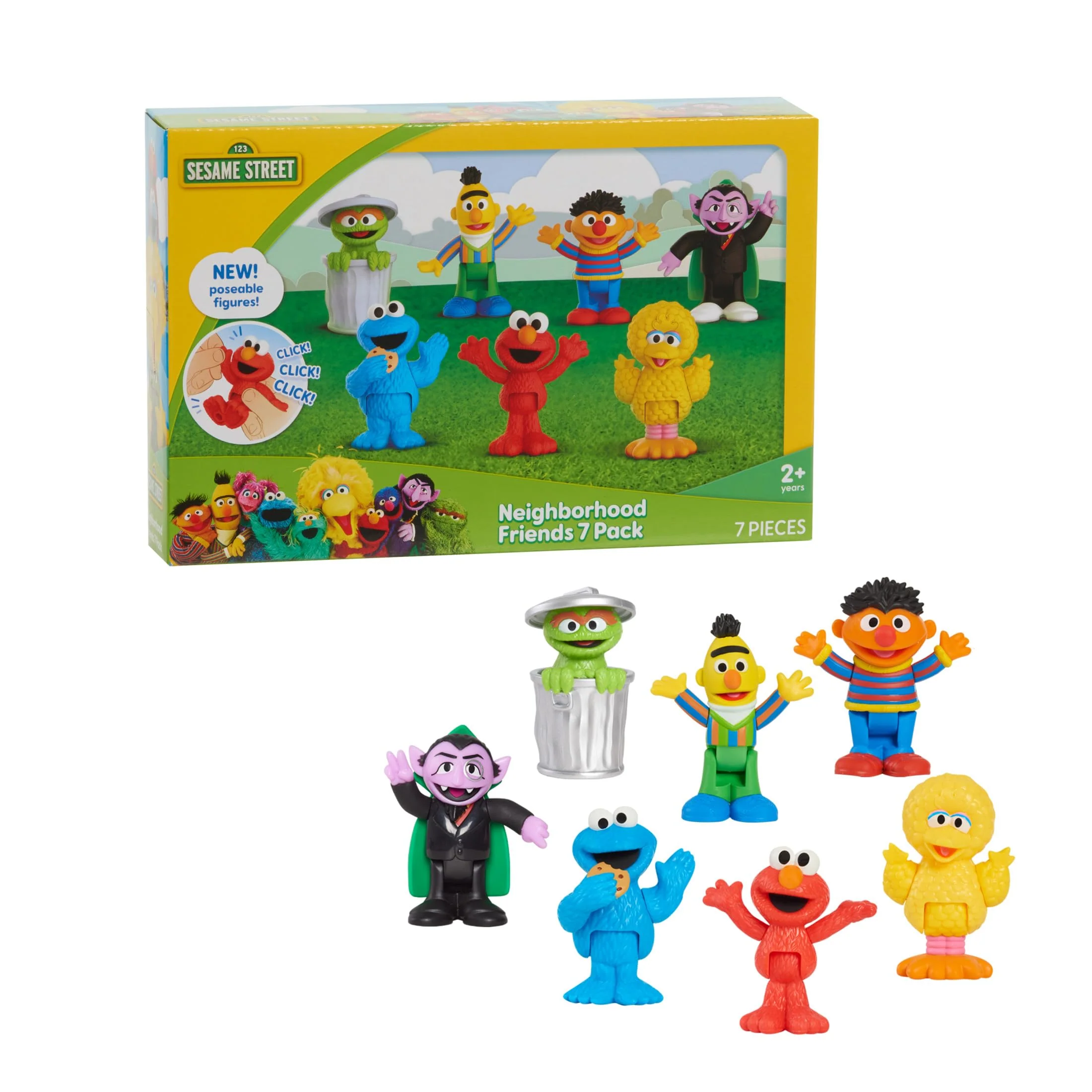 Fast Sesame Street Neighborhood Friends 7-piece Poseable Figurines Kids Toys for Ages 2 Up by Just Play World-Class