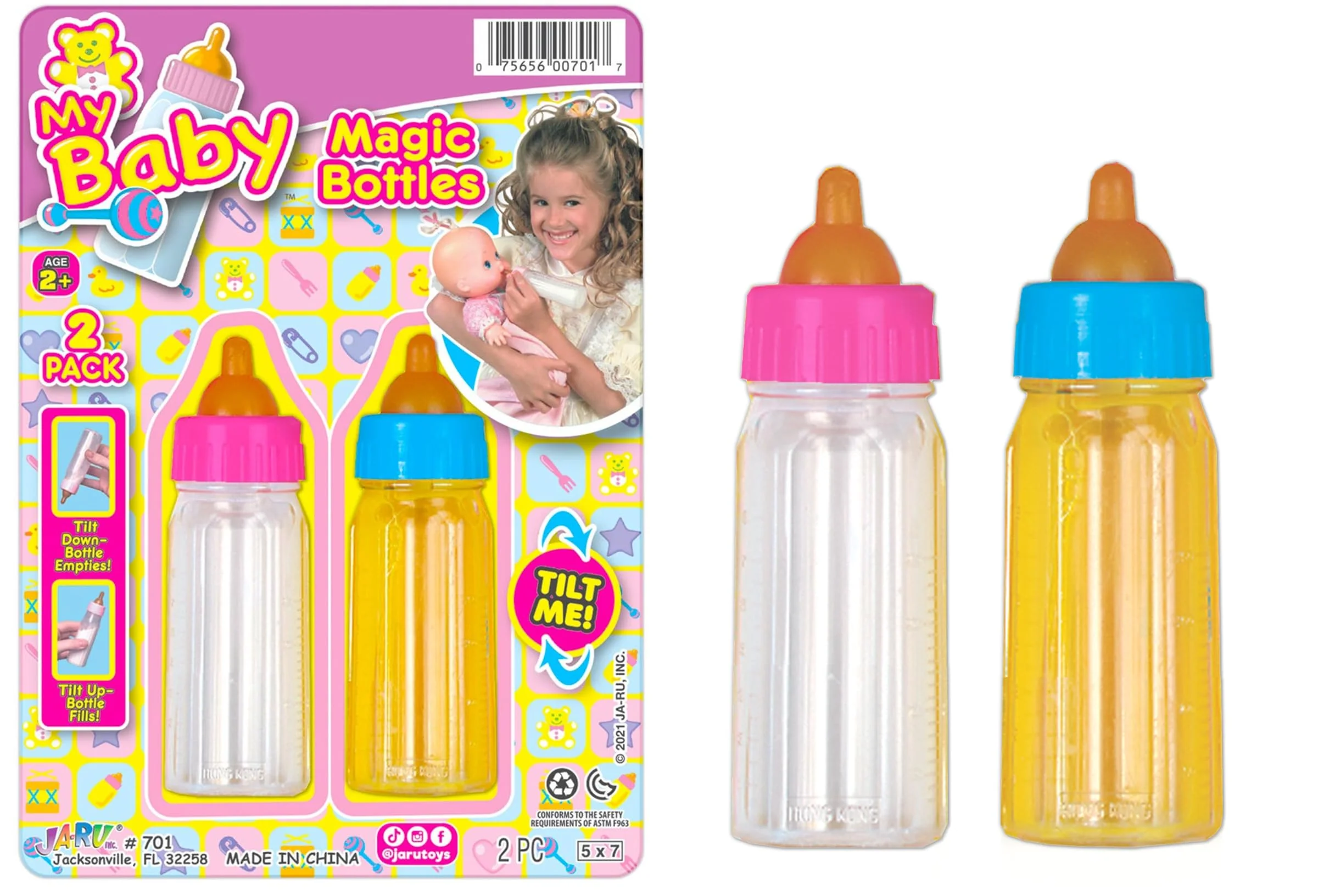 Original Design Ja-Ru Baby Doll Bottles Milk Bottle and Juice Bottle Great Baby Doll Accessories. Set with 2 Bottles. 701-1 Green