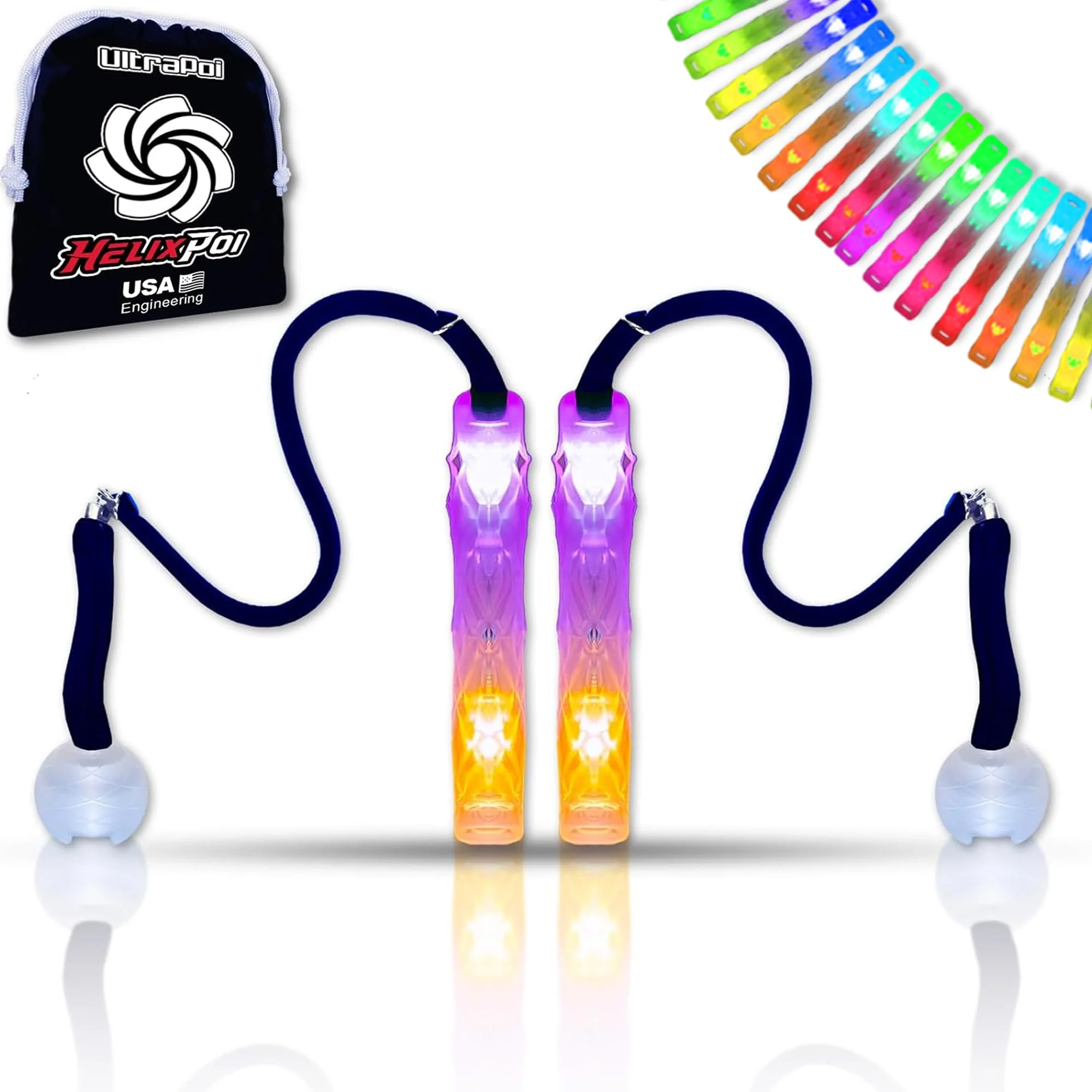 Trusted UltraPoi HelixPoi Set - Helix Poi w Non-LED Knob Handles - 70 Brilliant Color Modes Patterns - LED Poi Glow Stick Lights w Soft Durable Cases … Top-Quality