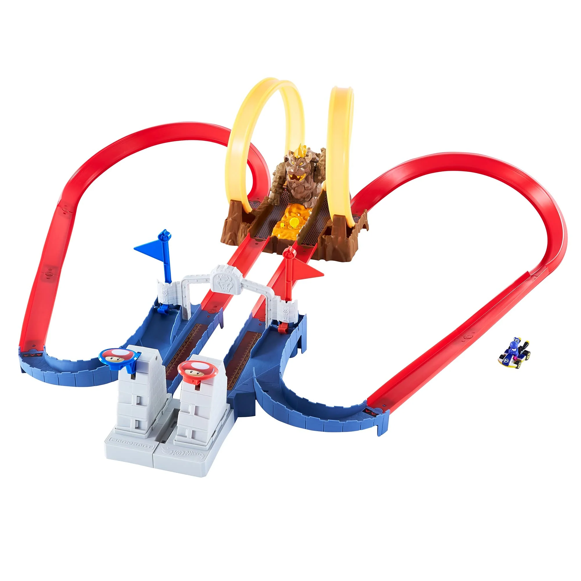 Versatile Hot Wheels Mario Kart Bowser s Castle Chaos Modular Track with Side by Side Racing Lap Flags and Bowser Figure Connects to Other Sets Gift idea… Quality