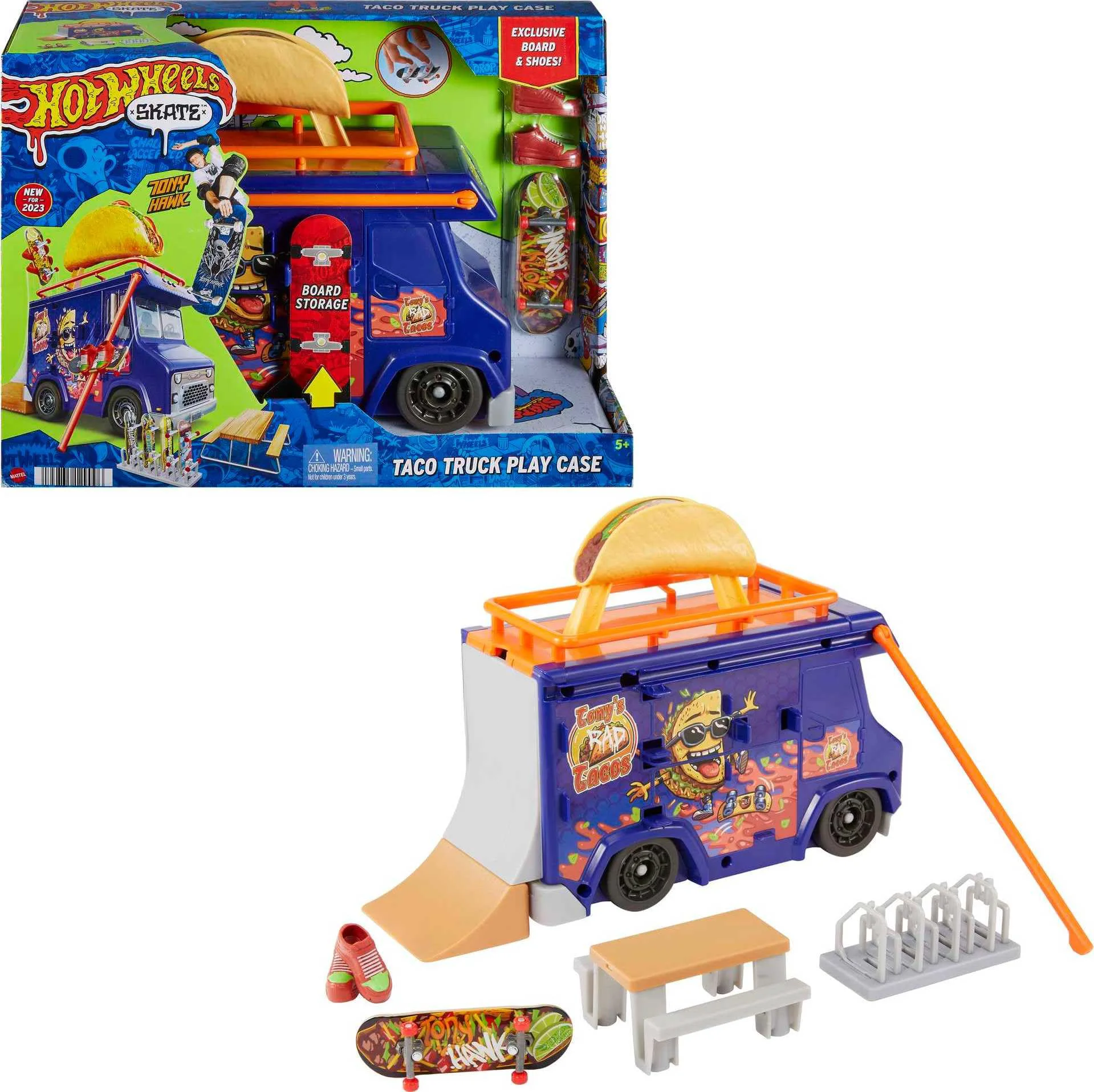 Specialty Hot Wheels Skate Taco Truck Play Case Portable Fingerboard Skatepark Playset for Kids 1 Exclusive Board 1 Pair of Removable Skate Shoes Storage Quality