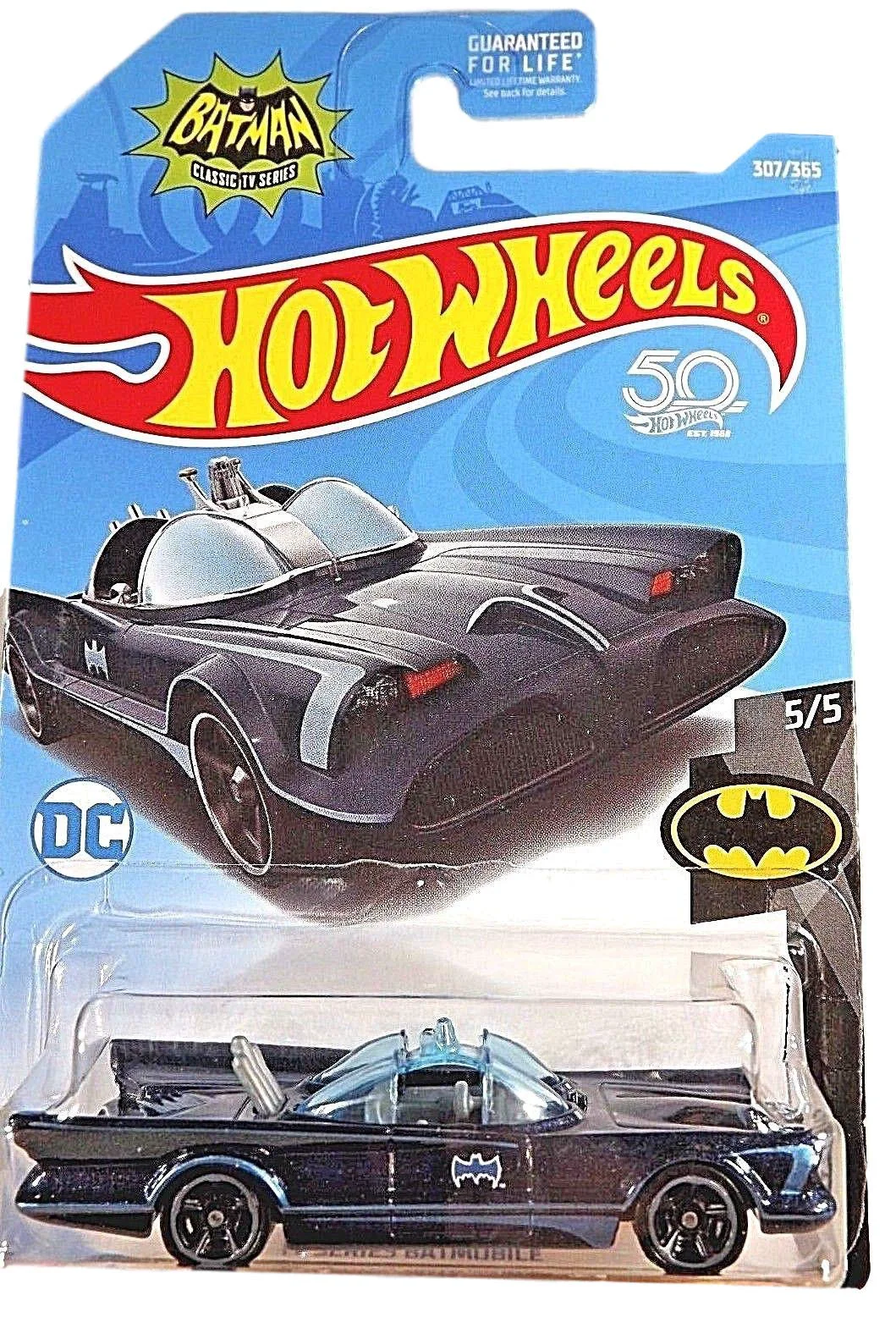 Classic Hot Wheels Batman 5 5 Black Blue TV Series Batmobile 307 365 50TH Anniversary Card Contemporary
